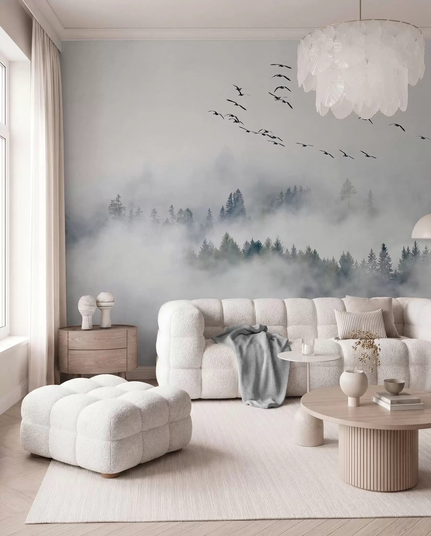 Papier peint Forêt de brouillard et oiseaux u32480