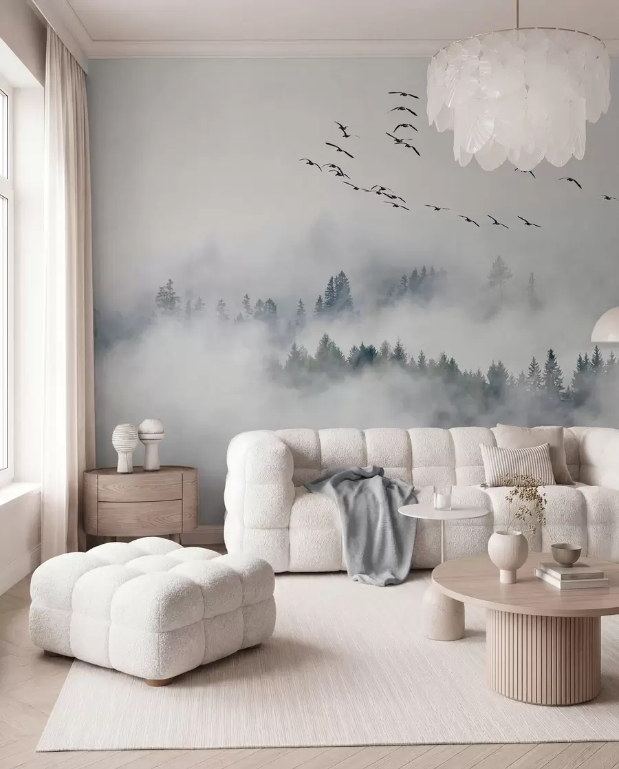 Papier peint Forêt de brouillard et oiseaux u32480
