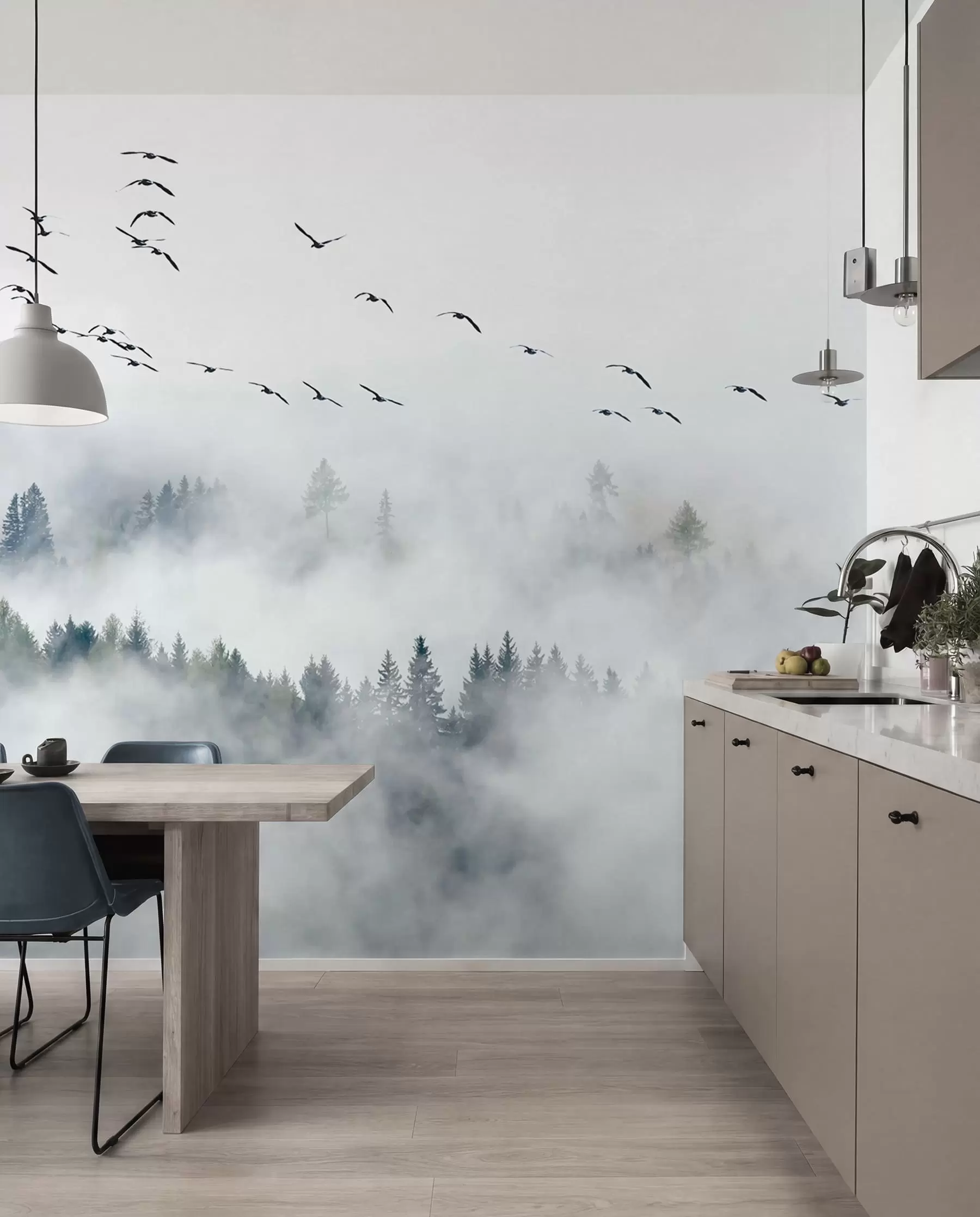 Papier peint Forêt de brouillard et oiseaux u32480