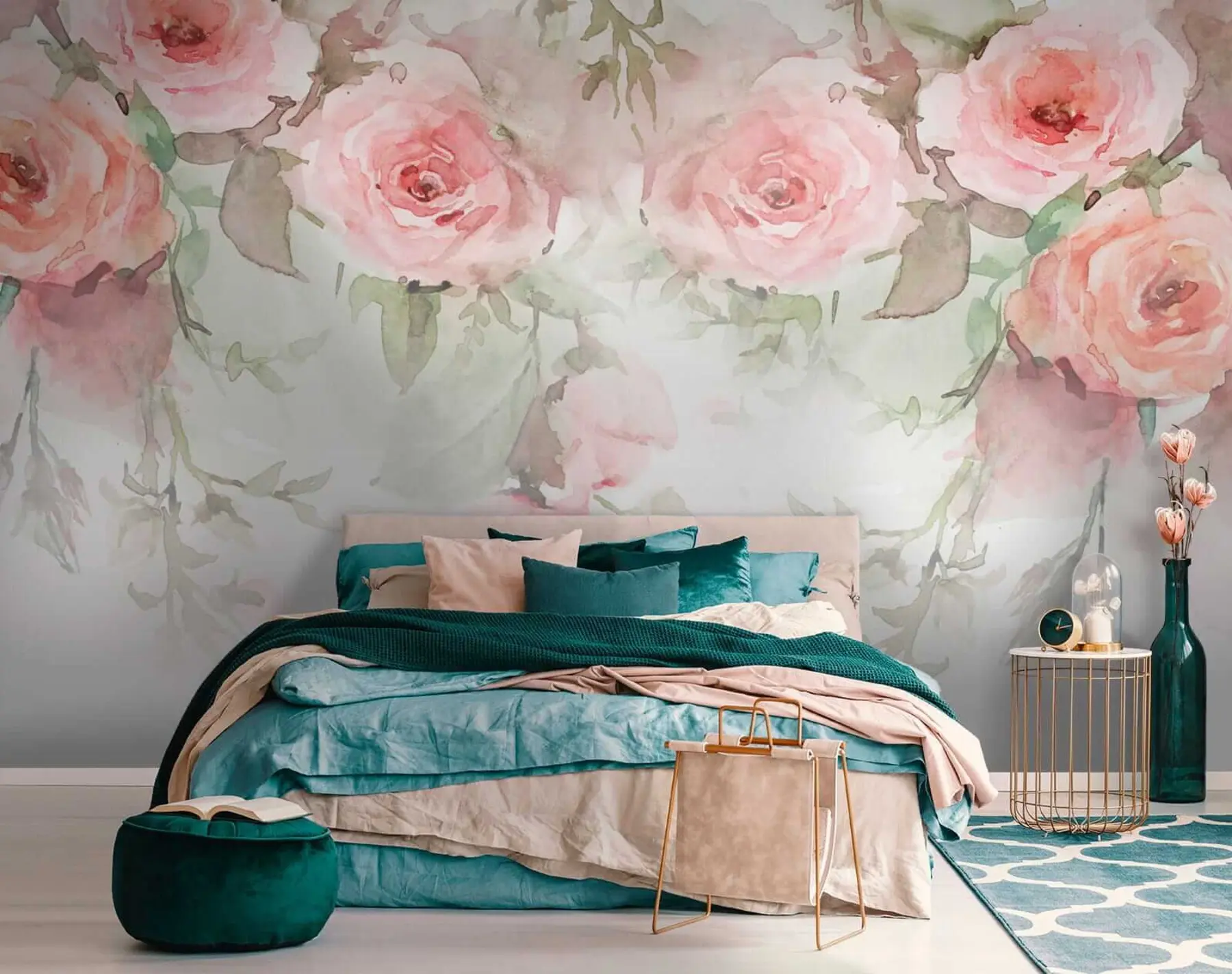 Papier peint Roses aquarelles roses u34659