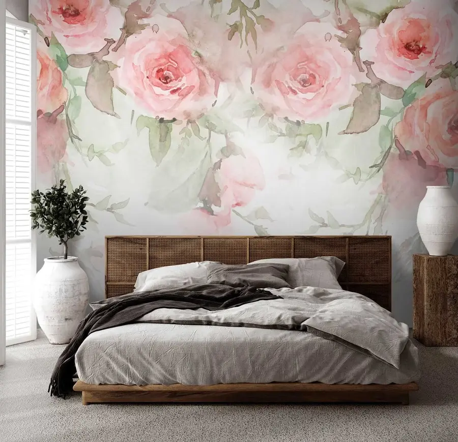 Papier peint Roses aquarelles roses u34659