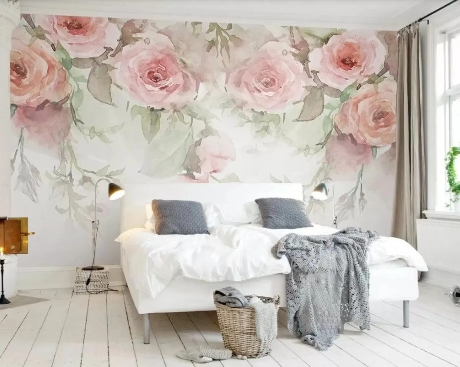 Papier peint Roses aquarelles roses u34659