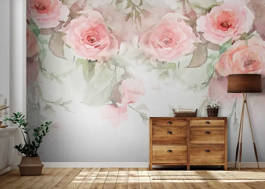 Papier peint Roses aquarelles roses u34659