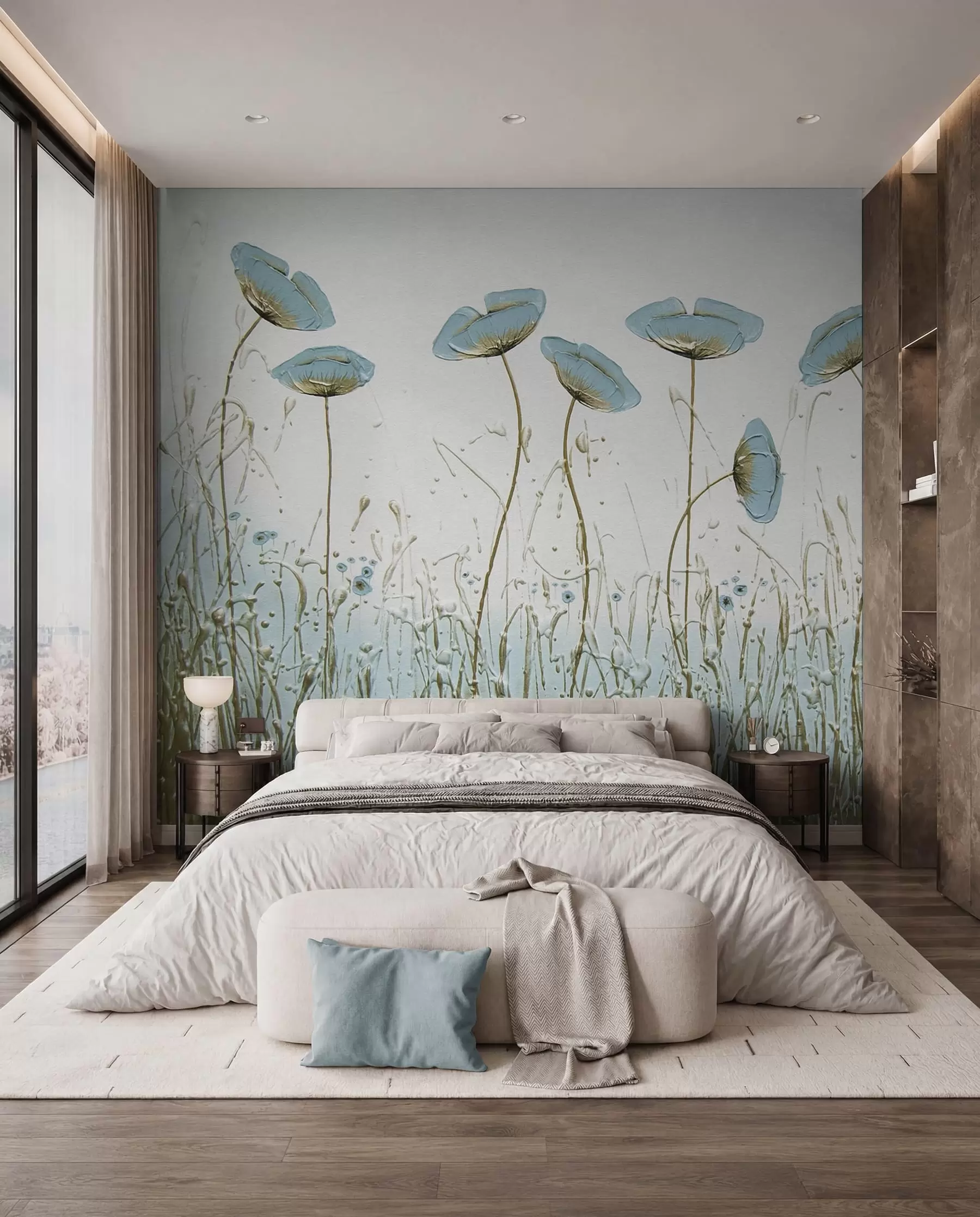 Papier peint Fleurs bleues sur hautes tiges u34867