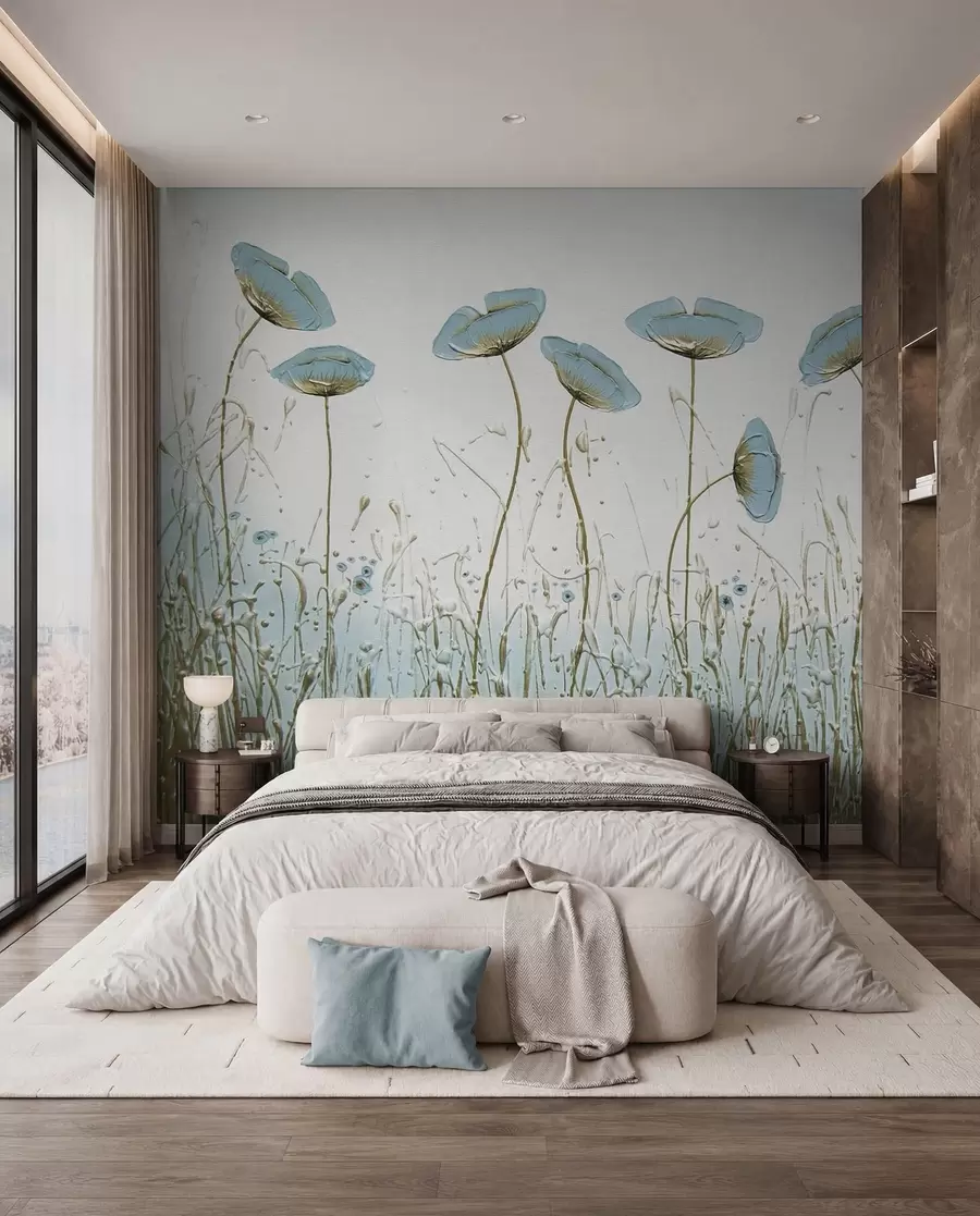 Papier peint Fleurs bleues sur hautes tiges u34867