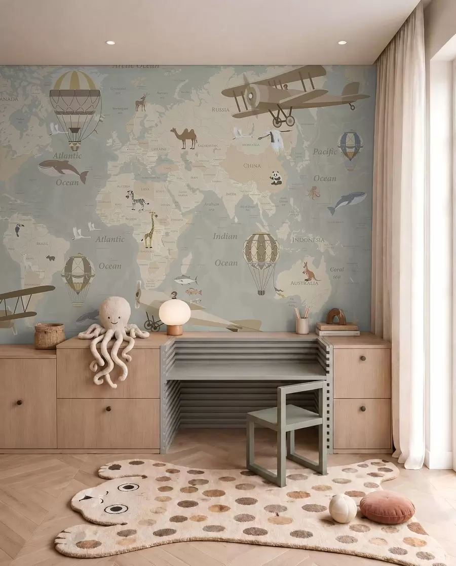 Papier peint Carte du monde et ballons u36066