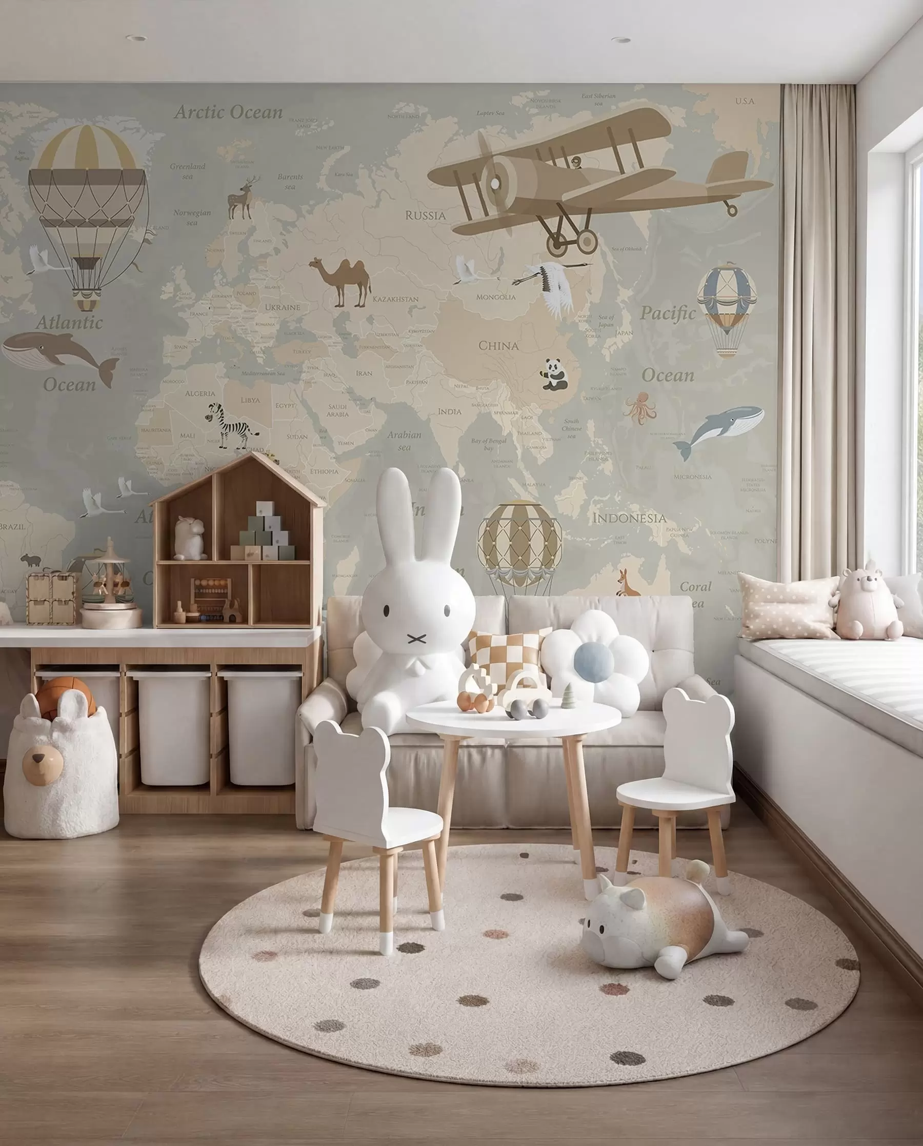 Papier peint Carte du monde et ballons u36066