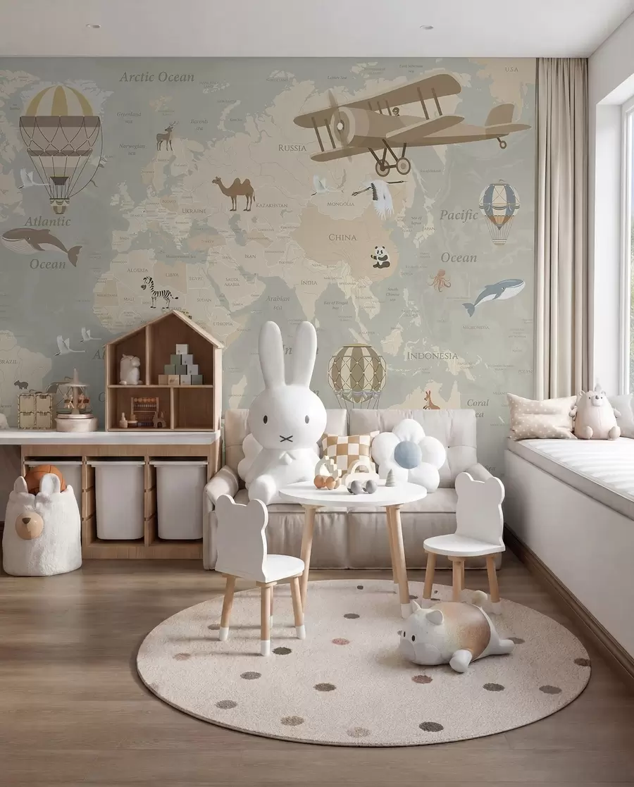 Papier peint Carte du monde et ballons u36066
