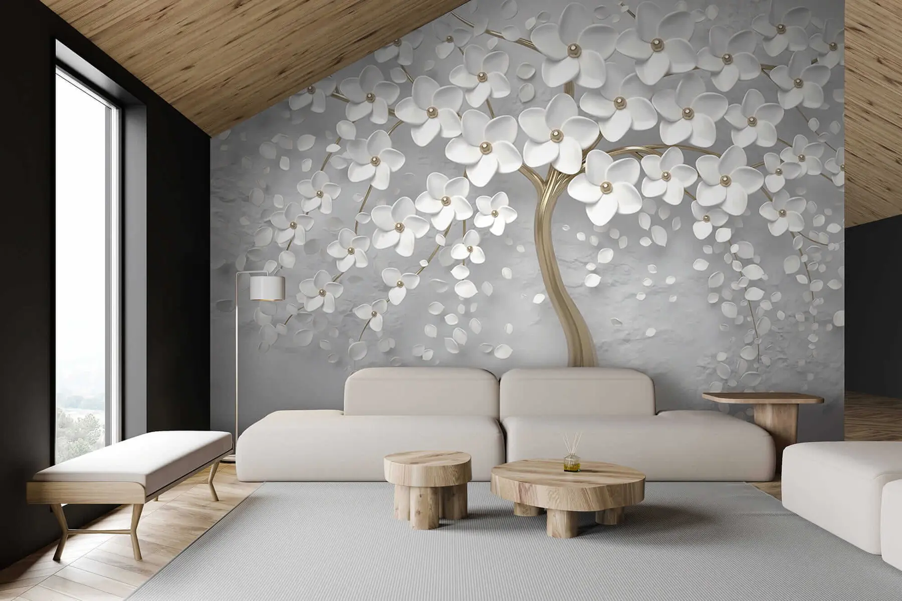 Papier peint Arbre à fleurs avec de grandes fleurs u37065