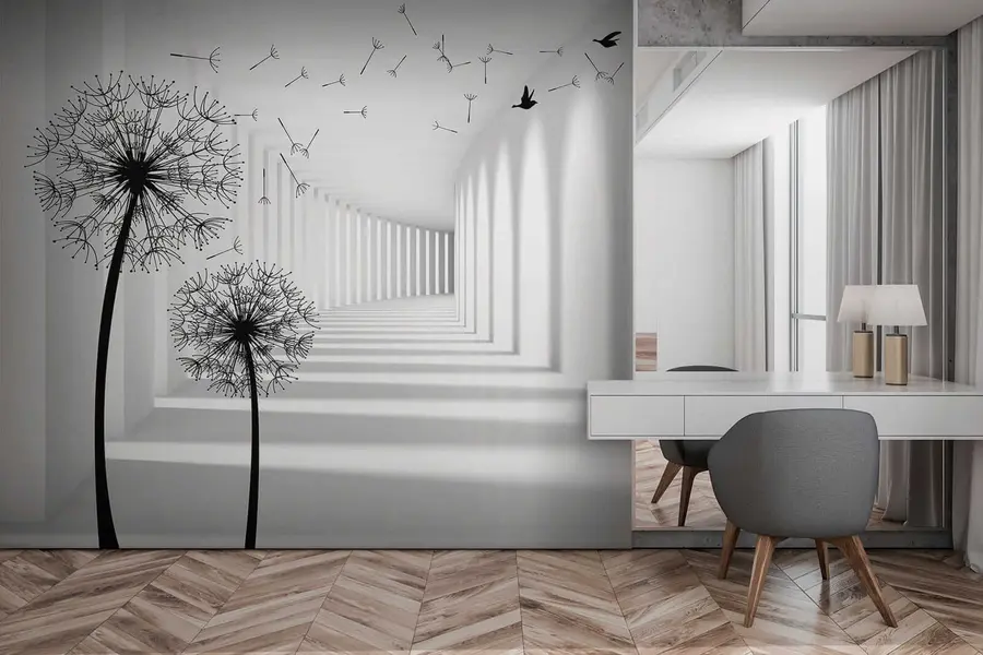 Papier peint Tunnel 3d et pissenlits u37803