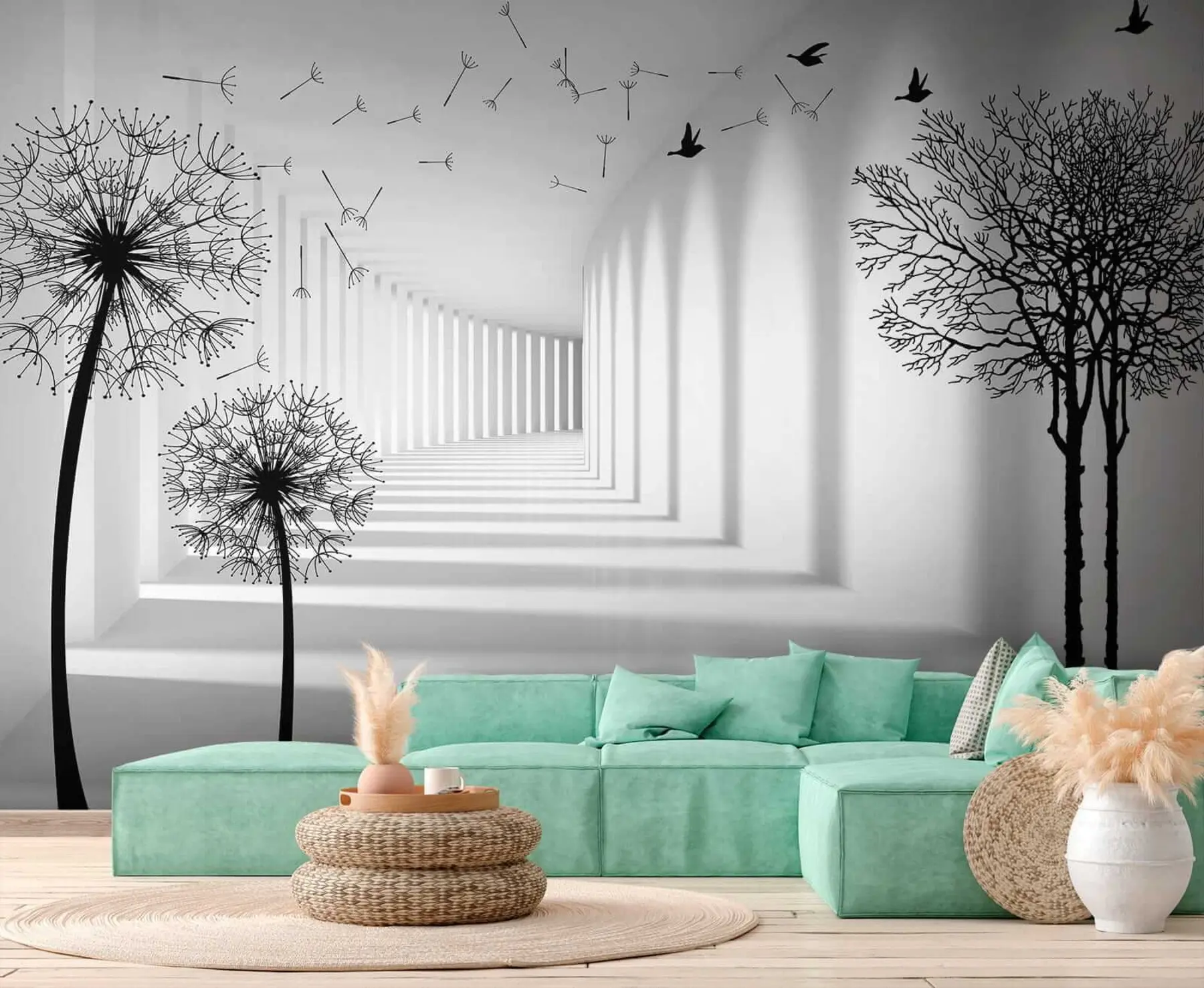 Papier peint Tunnel 3d et pissenlits u37803