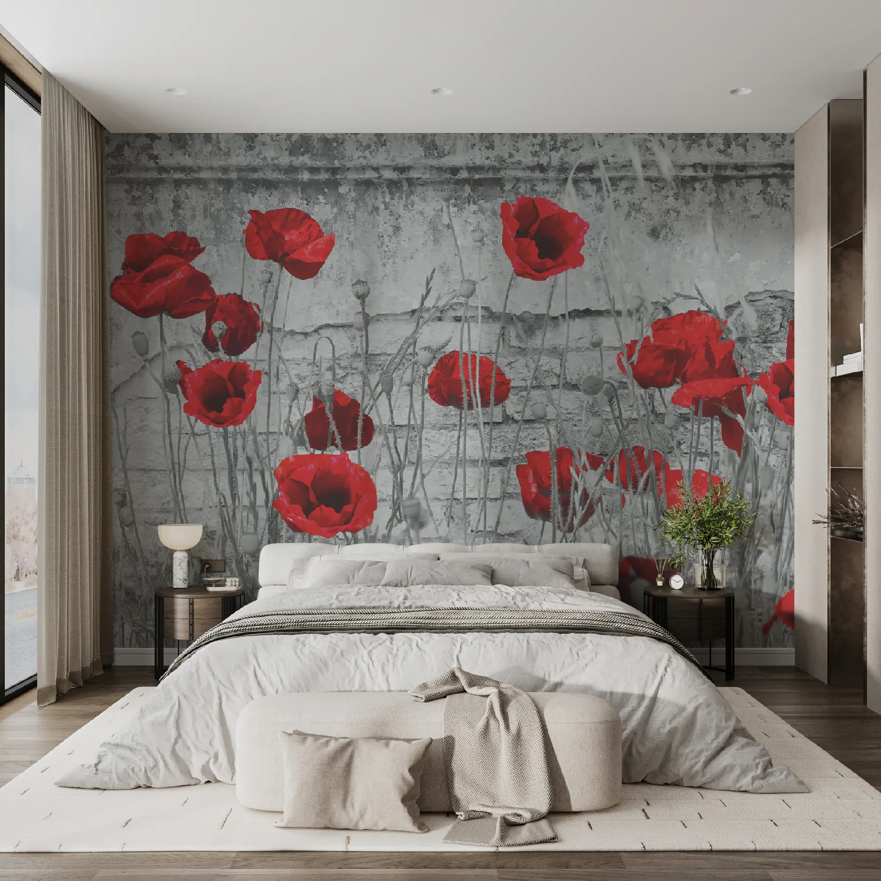 Papier peint Coquelicots lumineux sur le fond du mur u40552