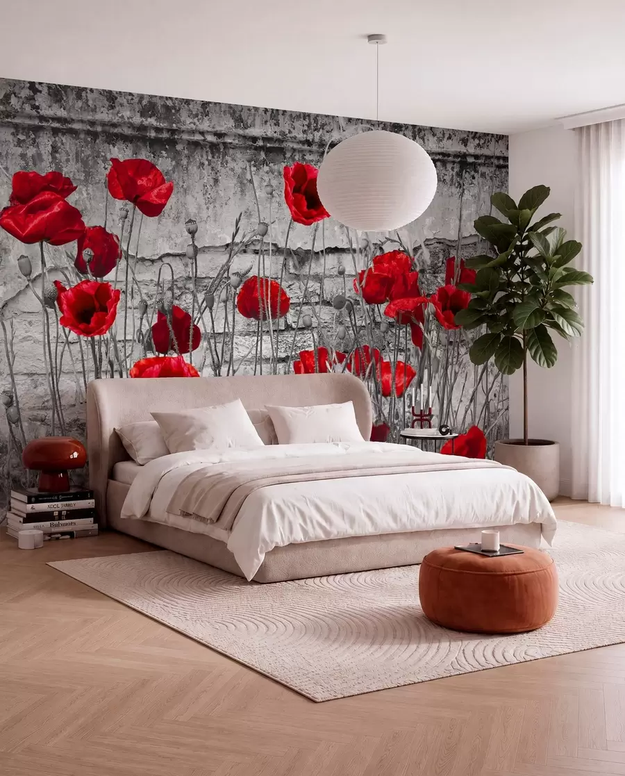 Papier peint Coquelicots lumineux sur le fond du mur u40552