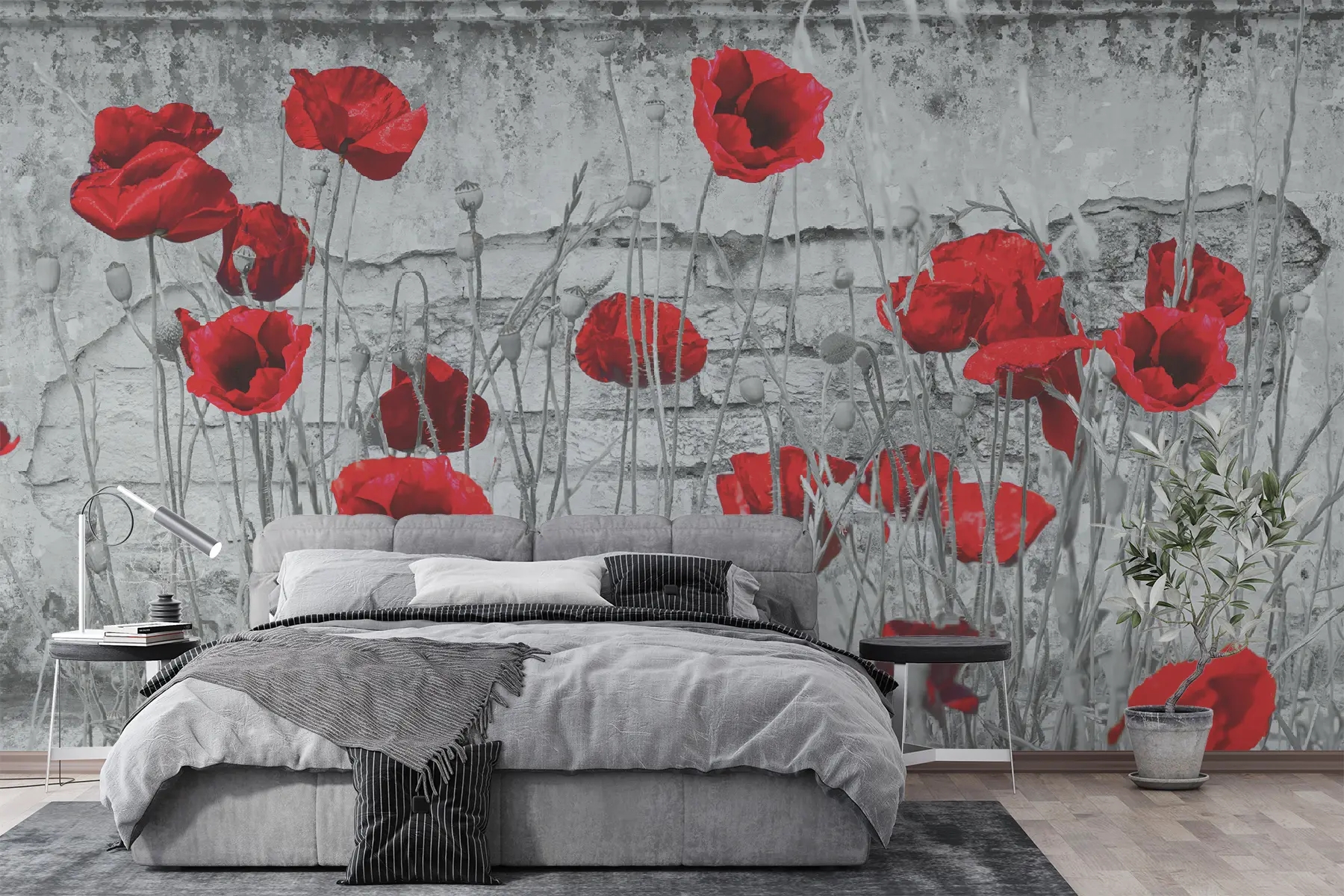 Papier peint Coquelicots lumineux sur le fond du mur u40552
