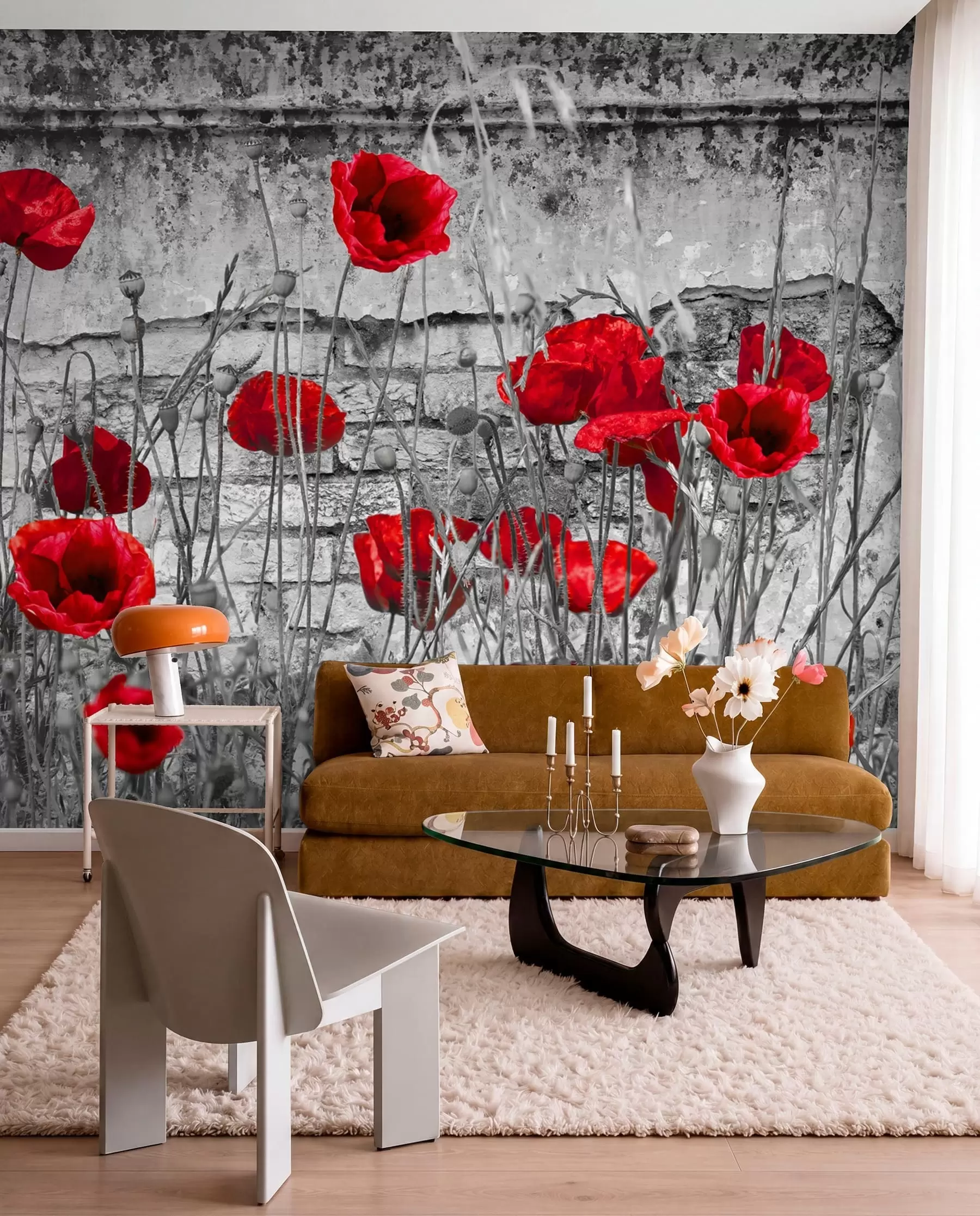 Papier peint Coquelicots lumineux sur le fond du mur u40552