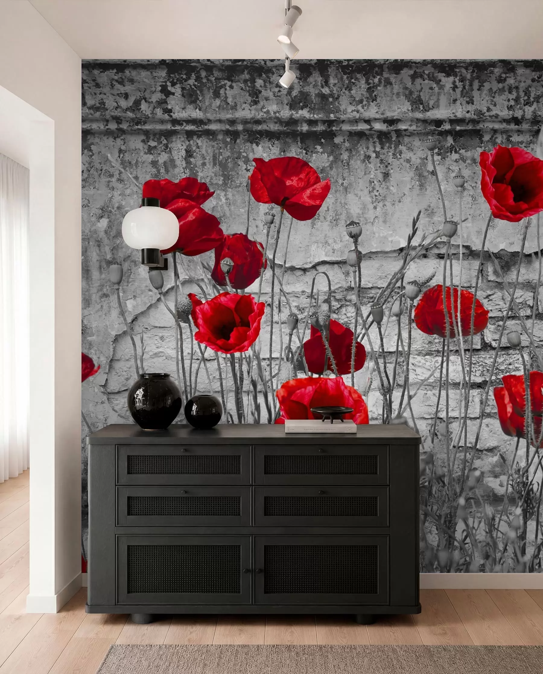 Papier peint Coquelicots lumineux sur le fond du mur u40552