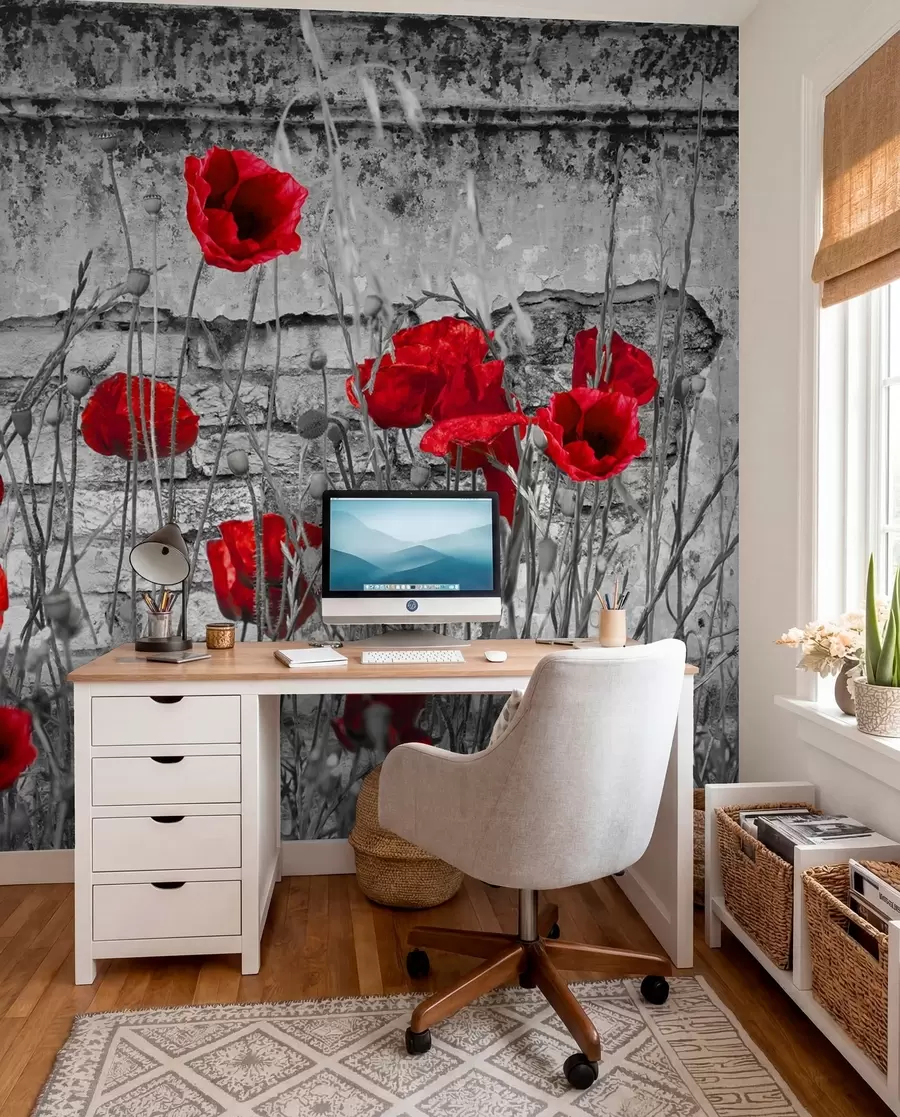 Papier peint Coquelicots lumineux sur le fond du mur u40552