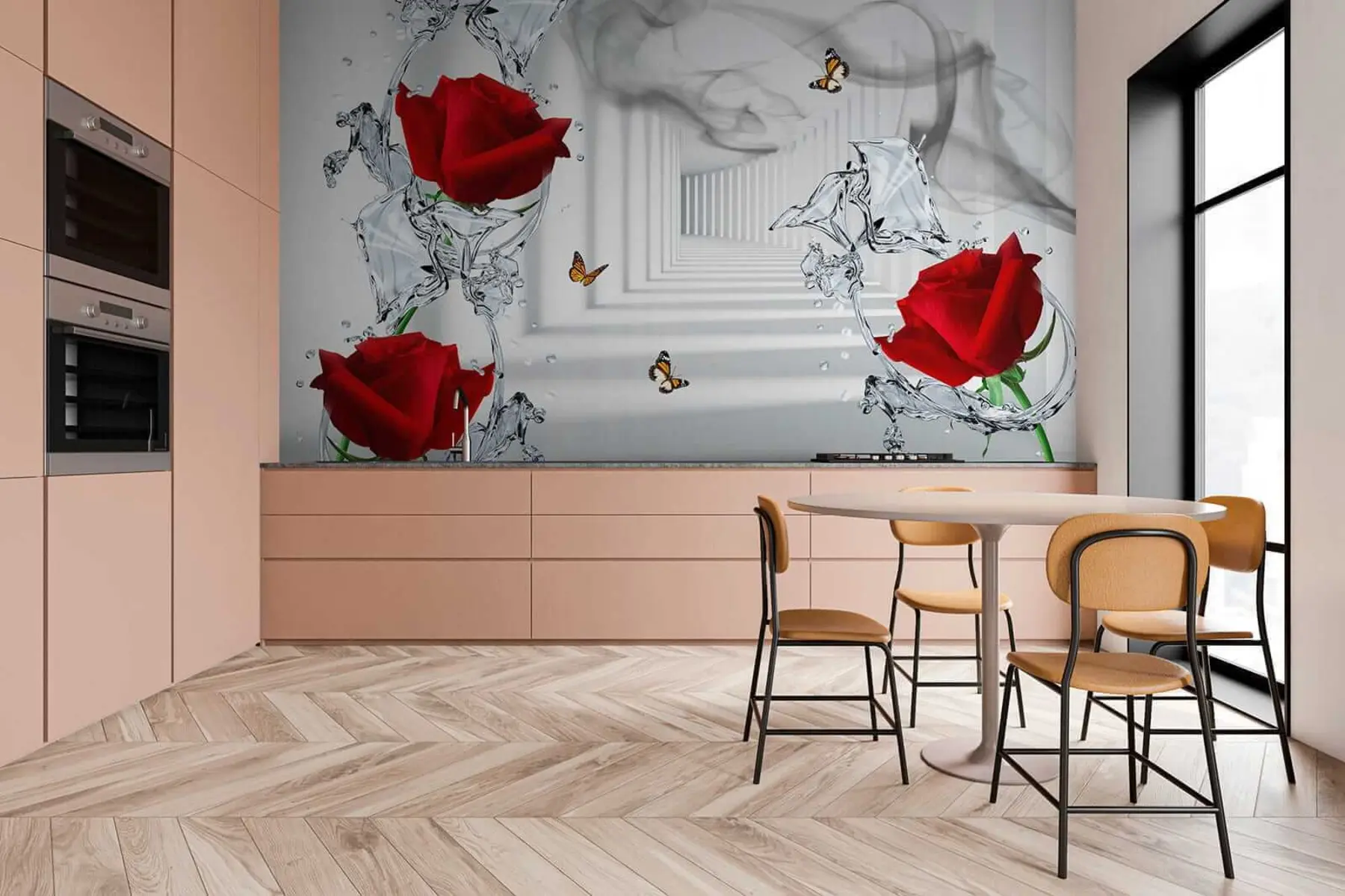 Papier peint Roses rouges et éclaboussures d'eau u41092