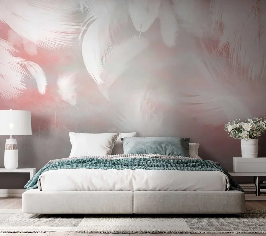 Papier peint Plumes blanches sur fond rose u41755