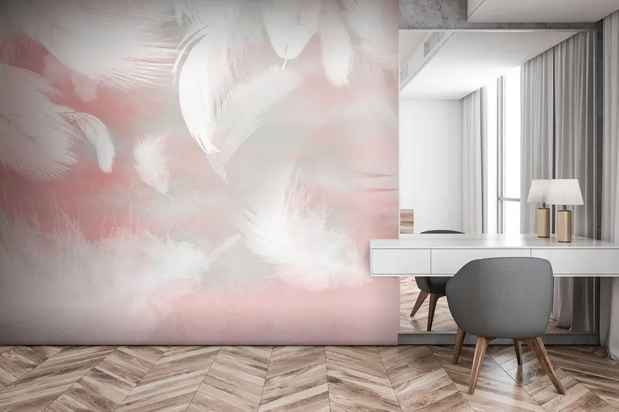 Papier peint Plumes blanches sur fond rose u41755