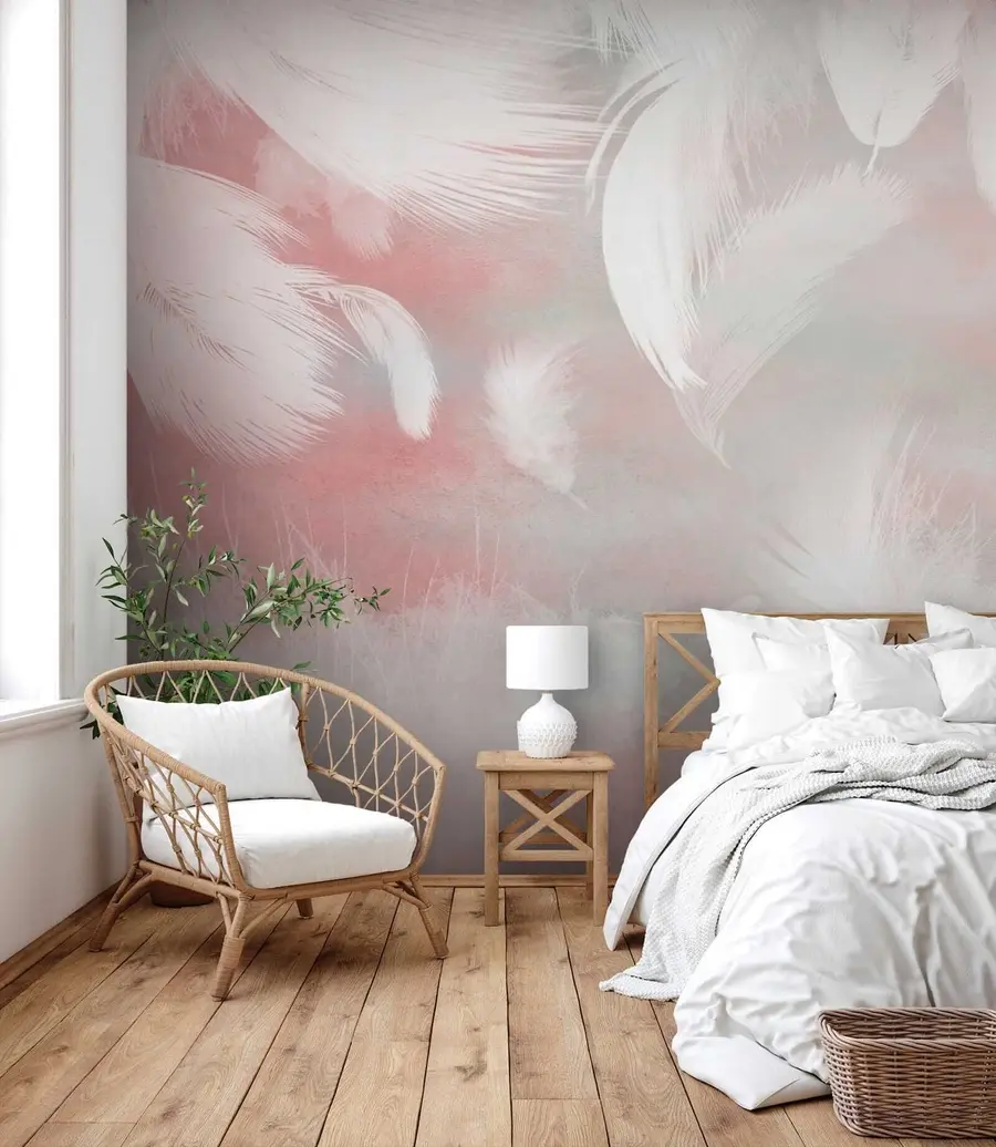 Papier peint Plumes blanches sur fond rose u41755
