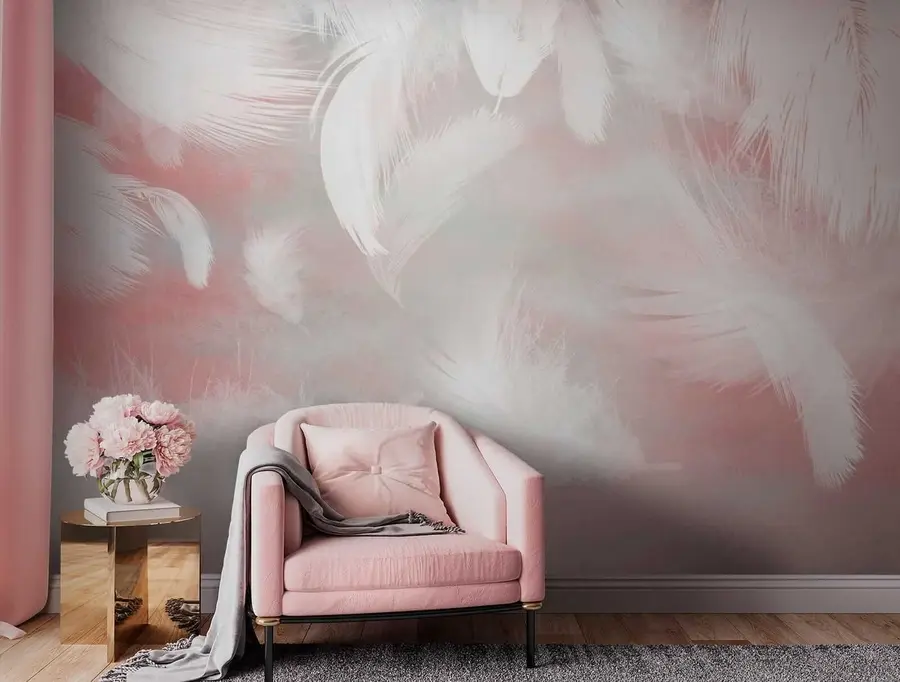 Papier peint Plumes blanches sur fond rose u41755