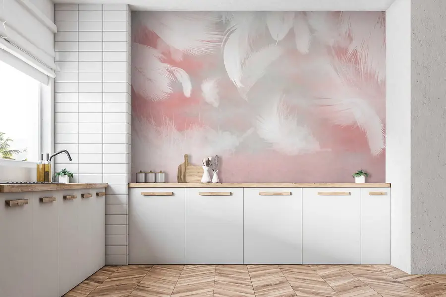 Papier peint Plumes blanches sur fond rose u41755