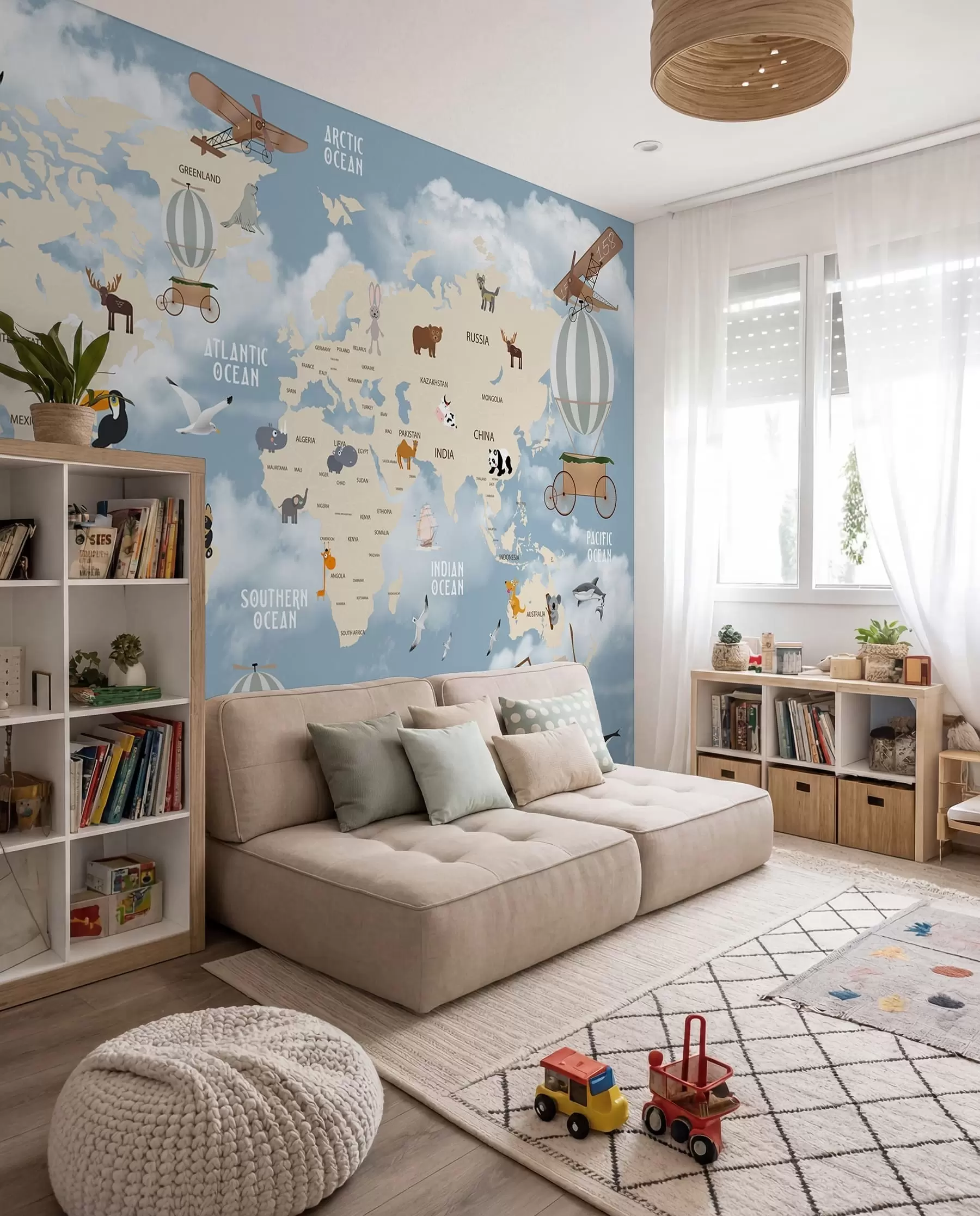 Papier peint Carte du monde avec des animaux u48123