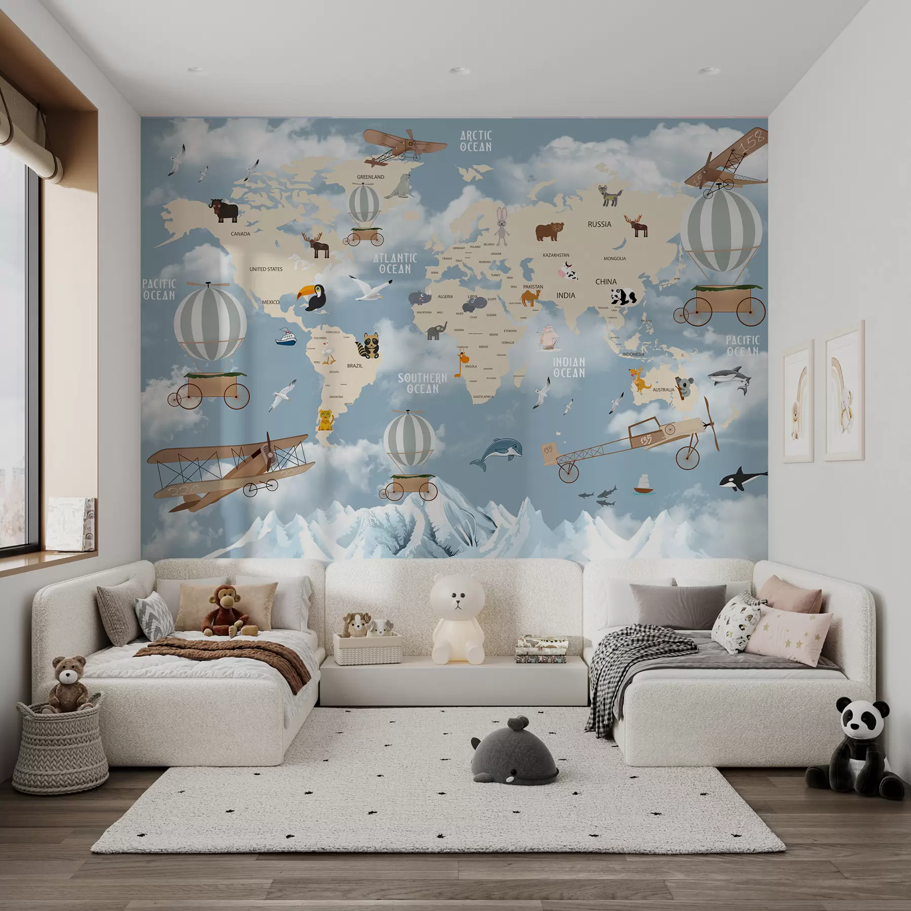 Papier peint Carte du monde avec des animaux u48123