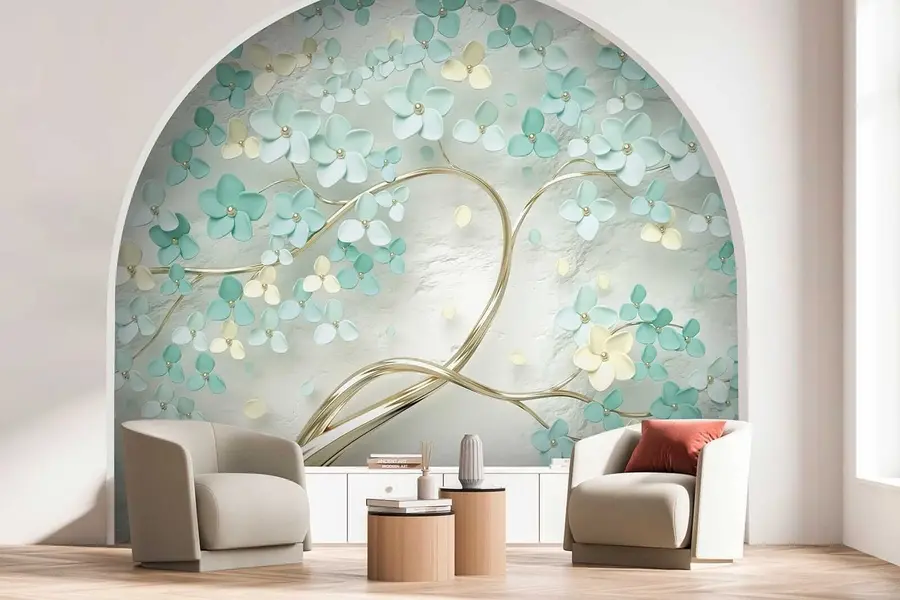 Papier peint Arbre aux fleurs bleues u52550