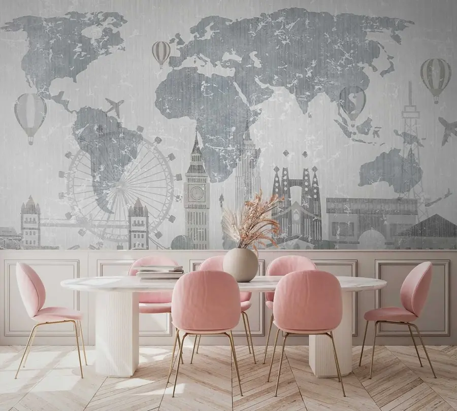 Papier peint Carte du monde en tons de gris u53138