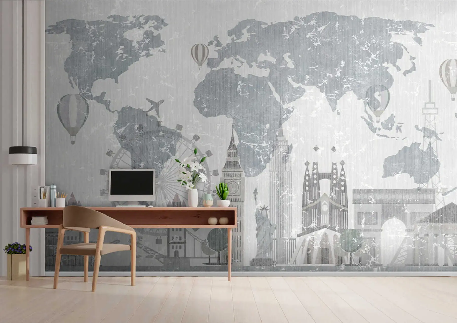 Papier peint Carte du monde en tons de gris u53138