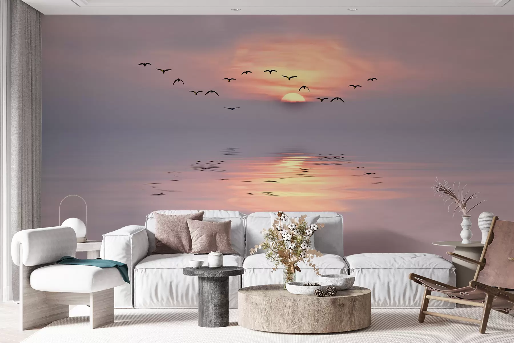 Papier peint Mouettes au coucher du soleil u53413