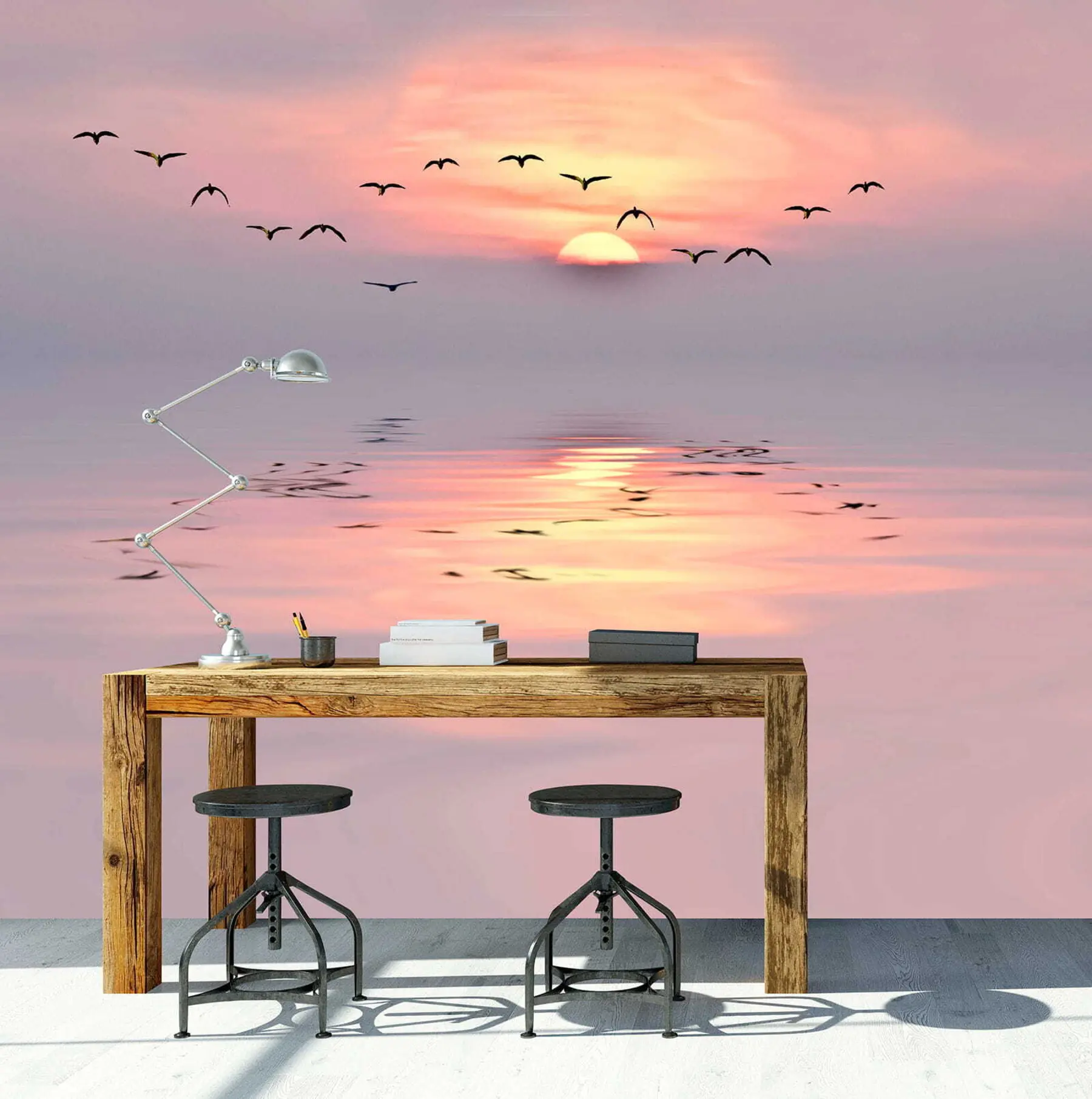 Papier peint Mouettes au coucher du soleil u53413