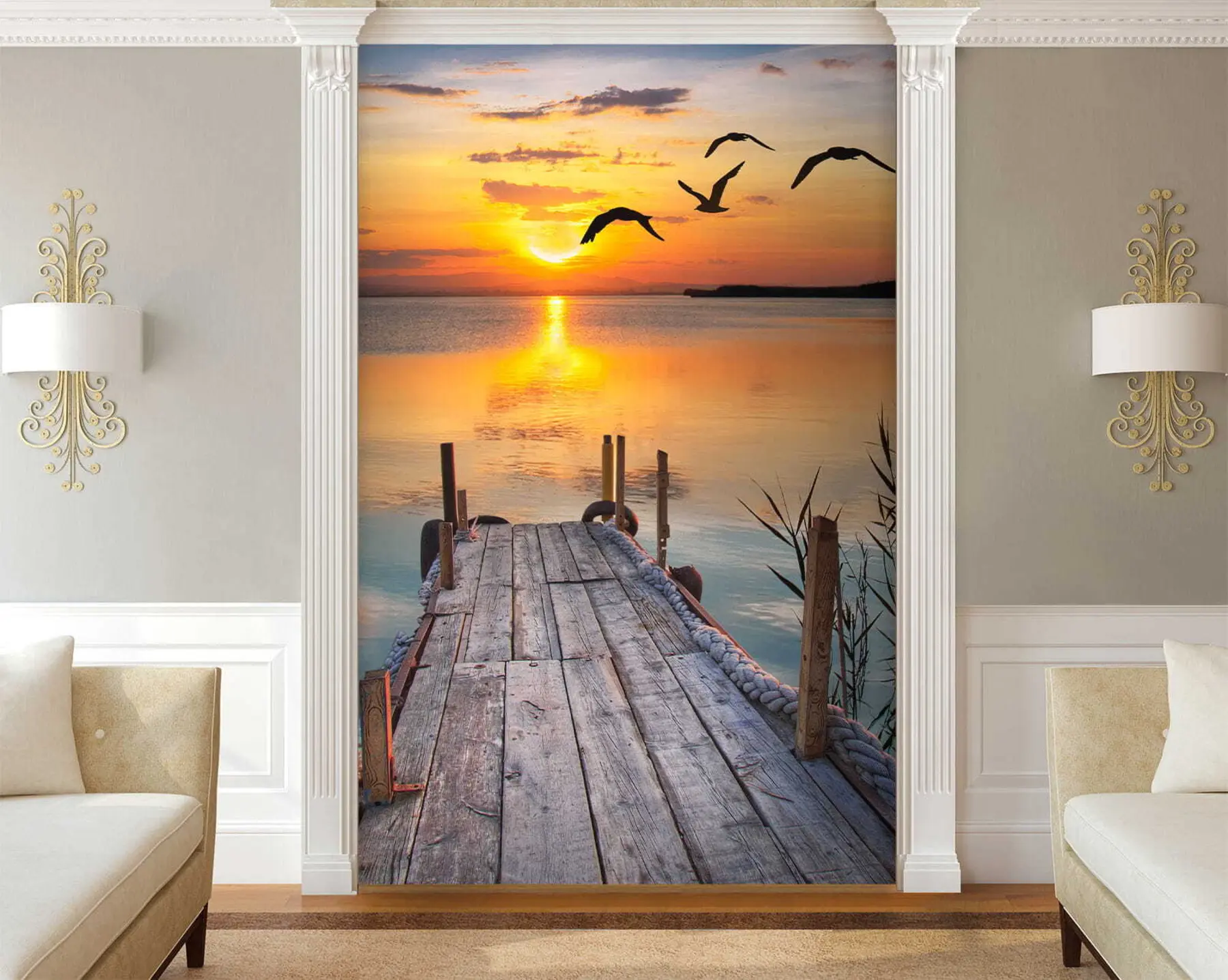 Papier peint Mouettes et jetée u57673