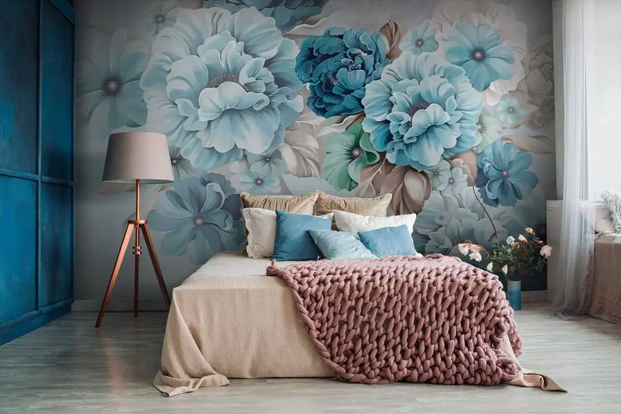 Papier peint Fleurs bleues délicates u59900