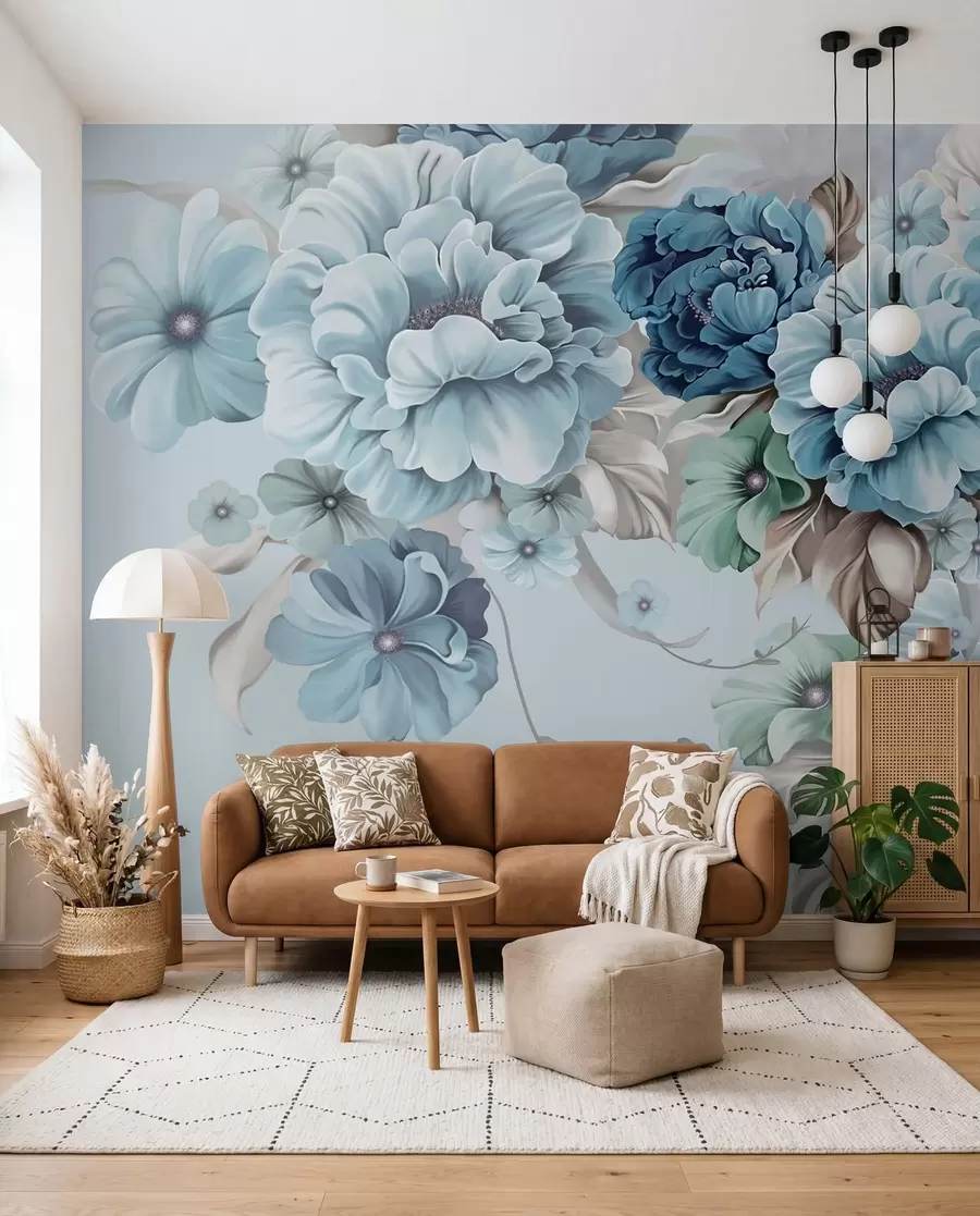 Papier peint Fleurs bleues délicates u59900