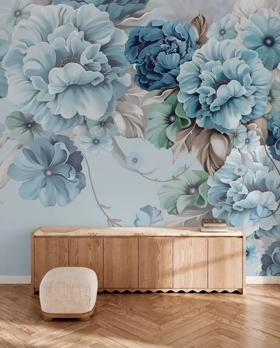 Papier peint Fleurs bleues délicates u59900