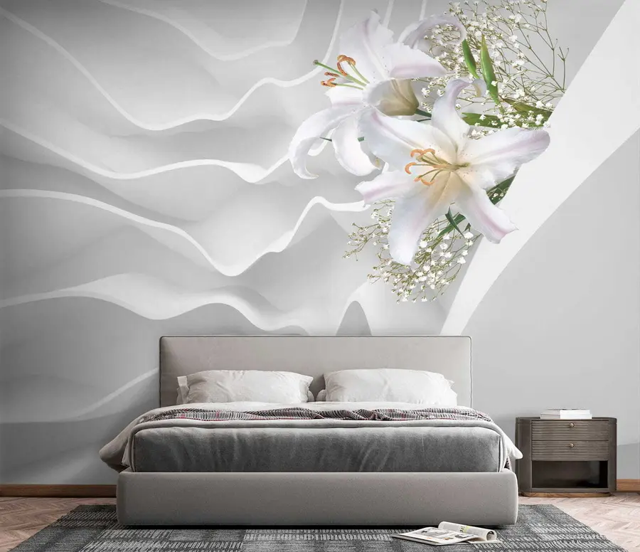 Papier peint Lys et mur texturé u60451