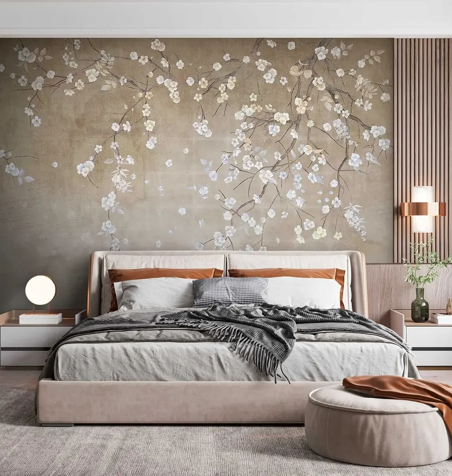 Papier peint Arbre en fleurs sur un mur minable u61369