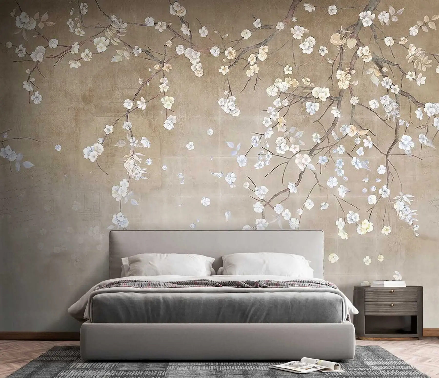 Papier peint Arbre en fleurs sur un mur minable u61369