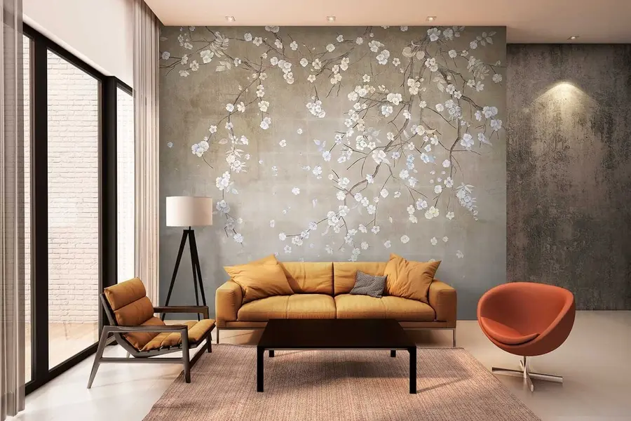 Papier peint Arbre en fleurs sur un mur minable u61369