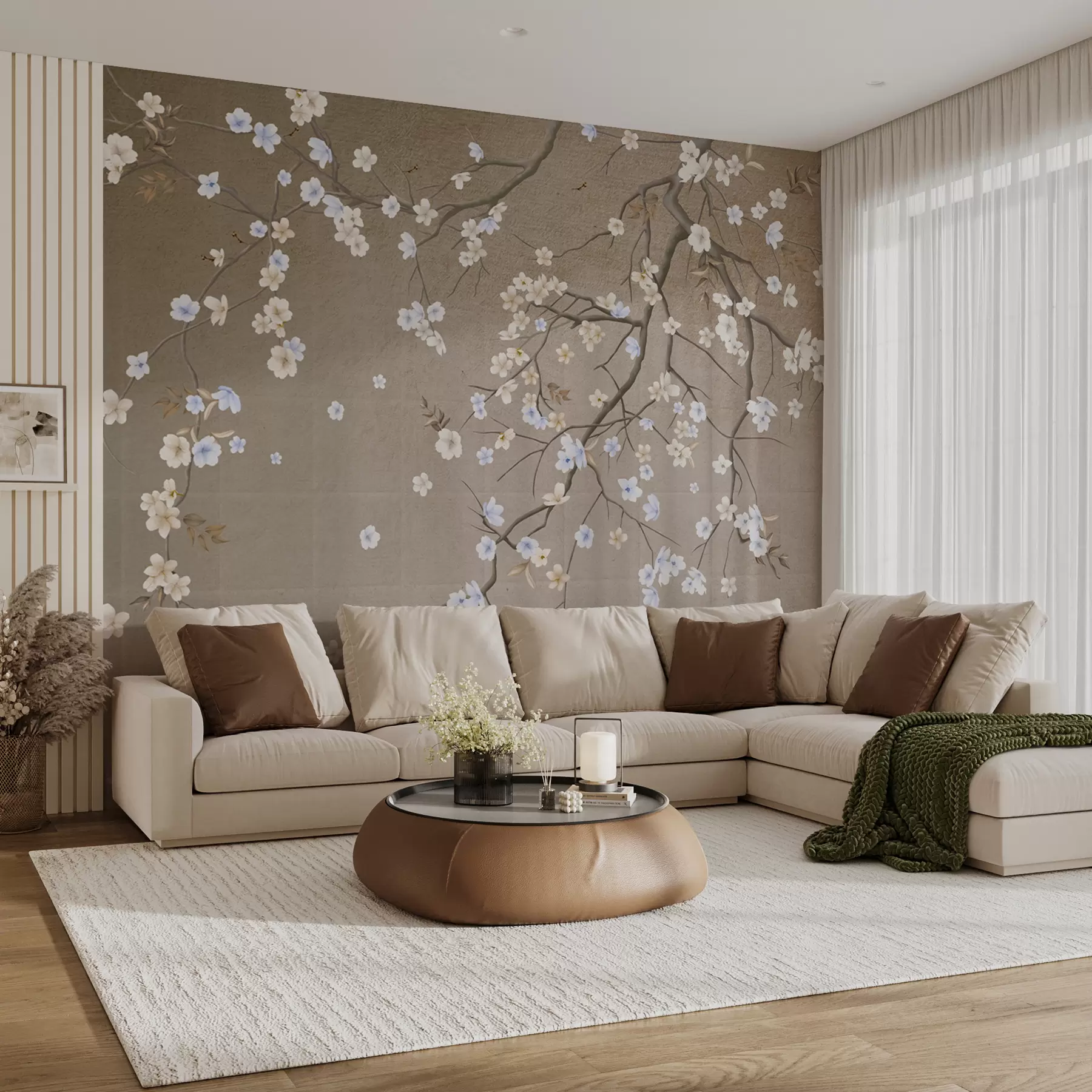 Papier peint Arbre en fleurs sur un mur minable u61369