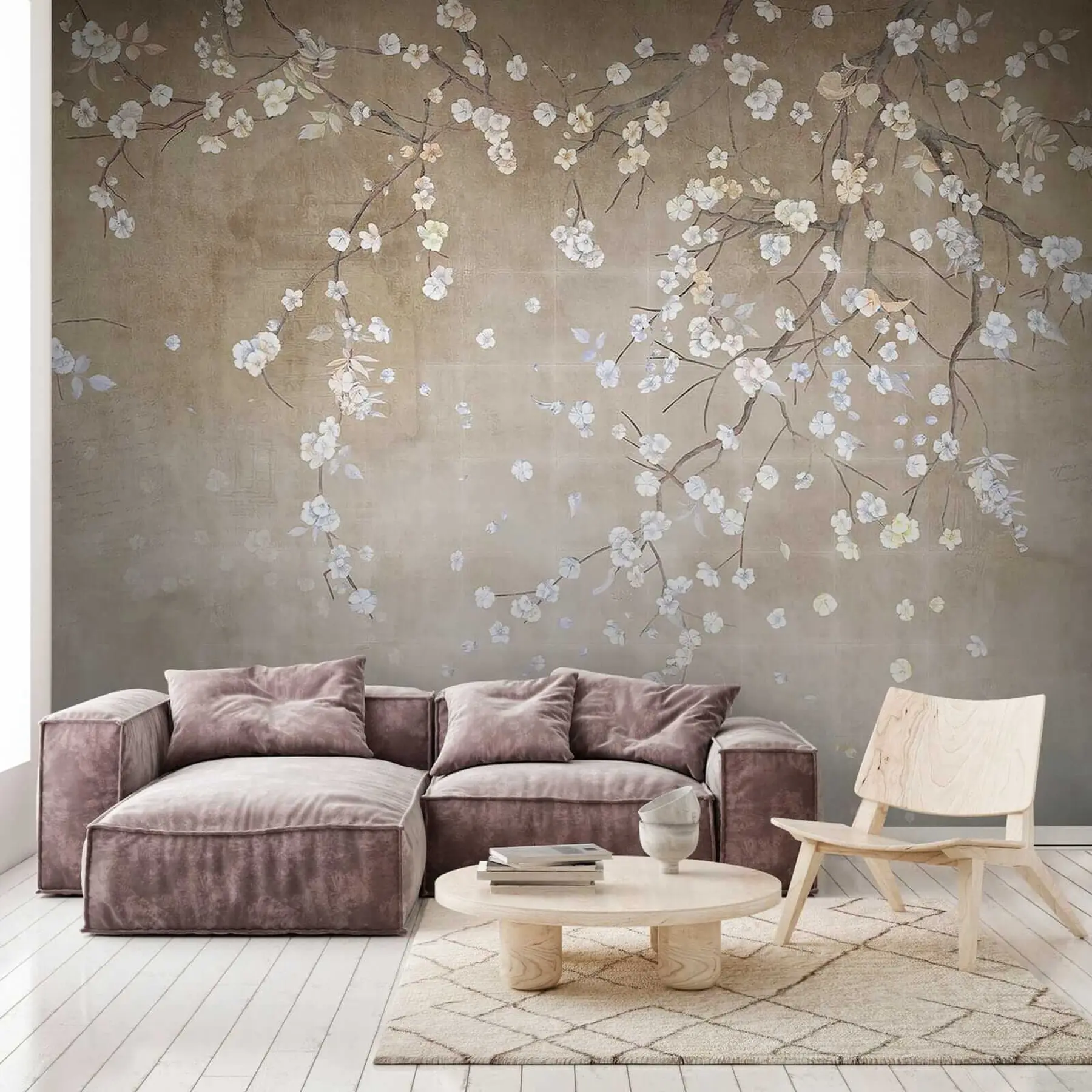 Papier peint Arbre en fleurs sur un mur minable u61369