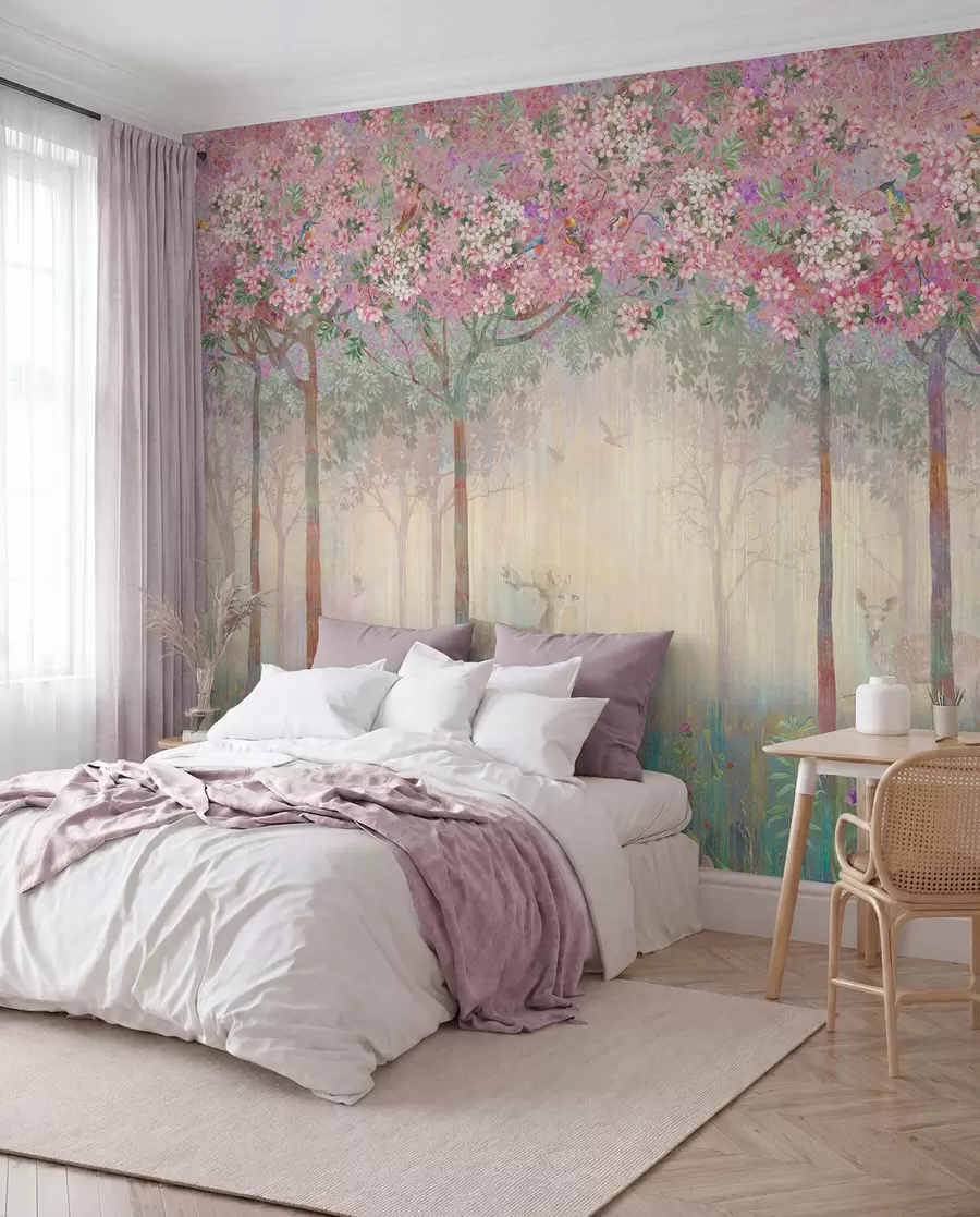 Papier peint Cerfs dans le bois fleuri u62100