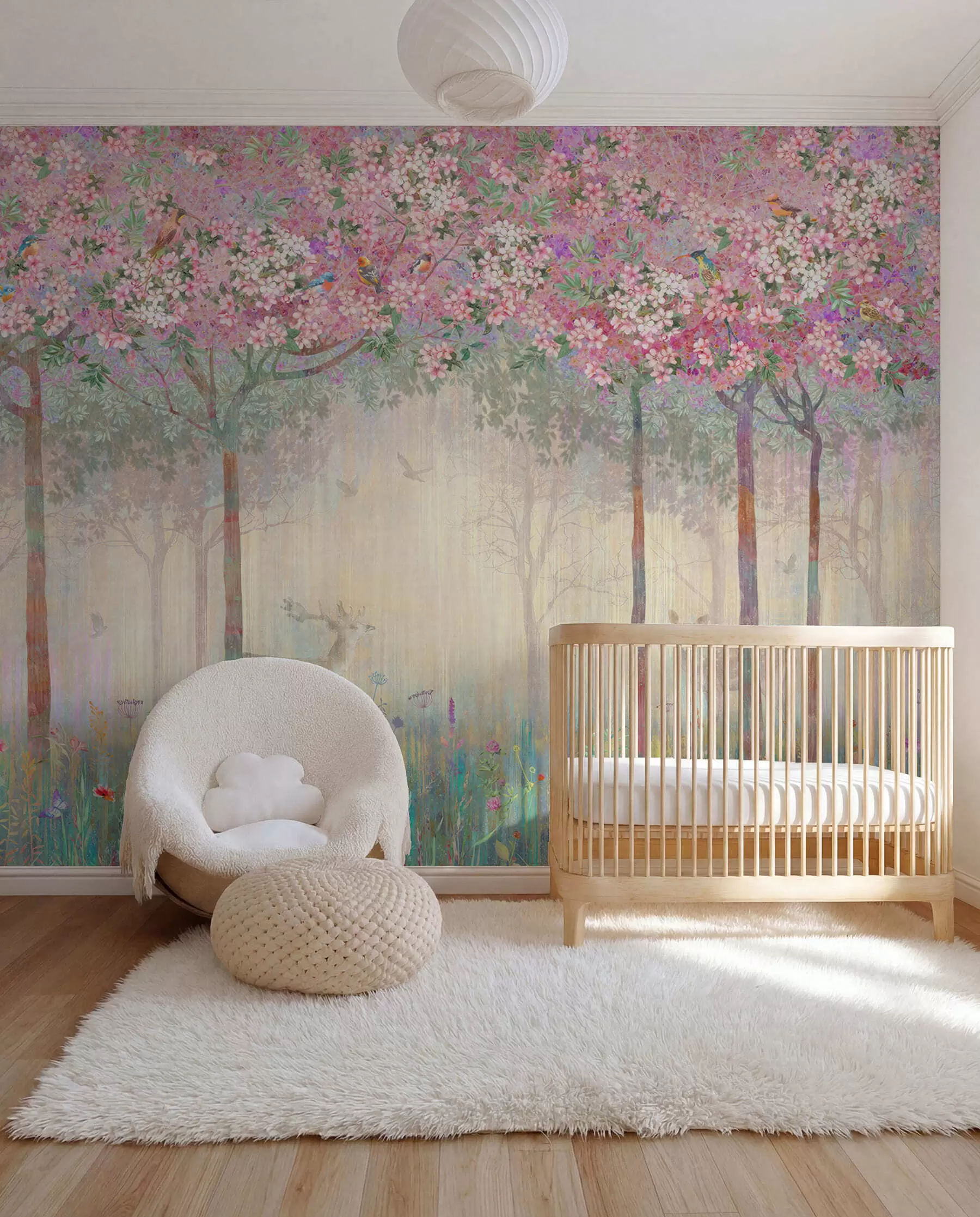 Papier peint Cerfs dans le bois fleuri u62100