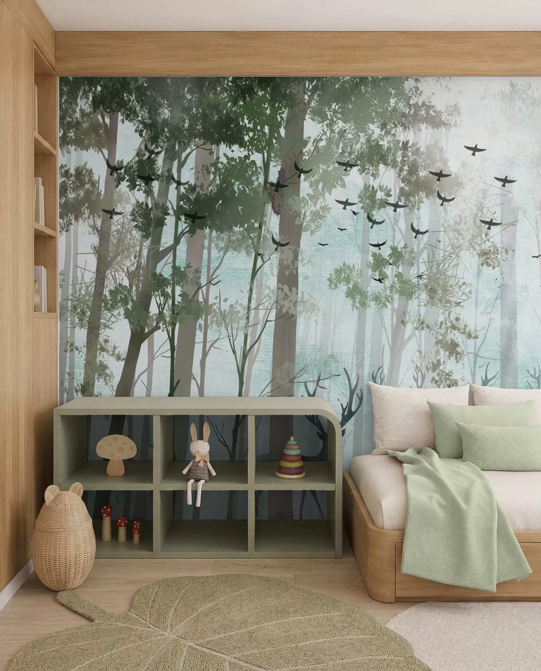 Papier peint Cerfs dans la brume verte u66152