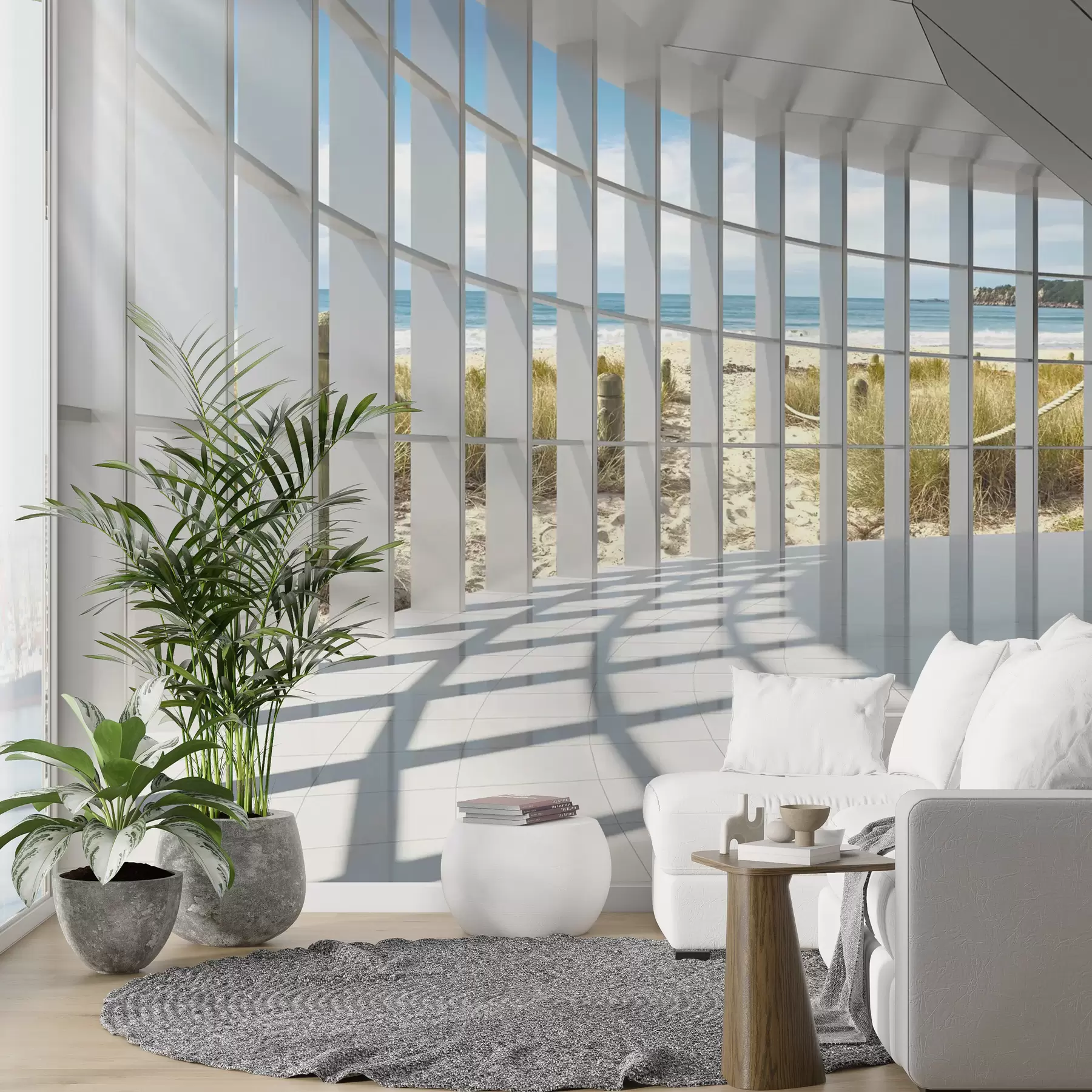 Papier peint Couloir 3D avec vue mer u70513