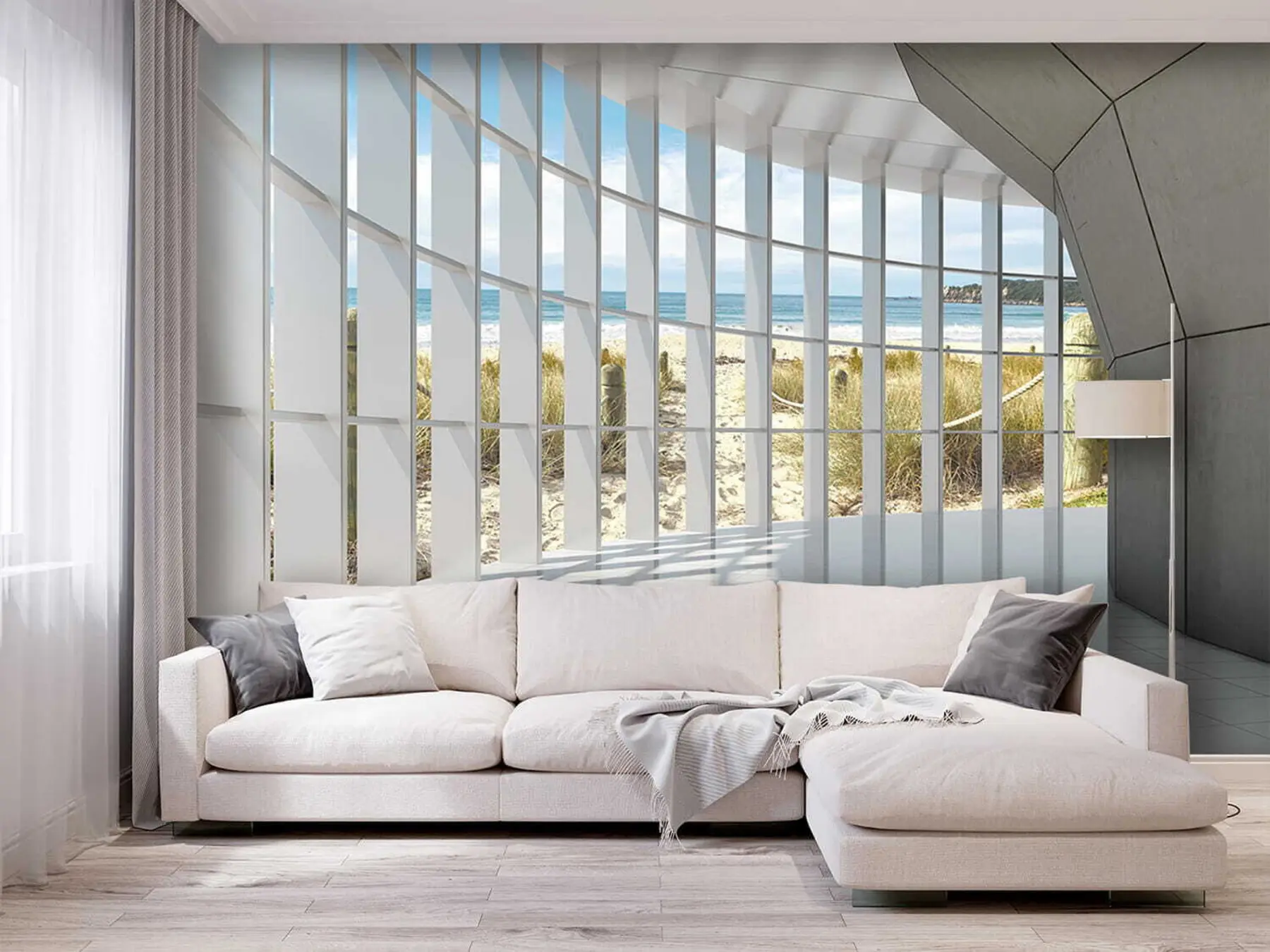 Papier peint Couloir 3D avec vue mer u70513