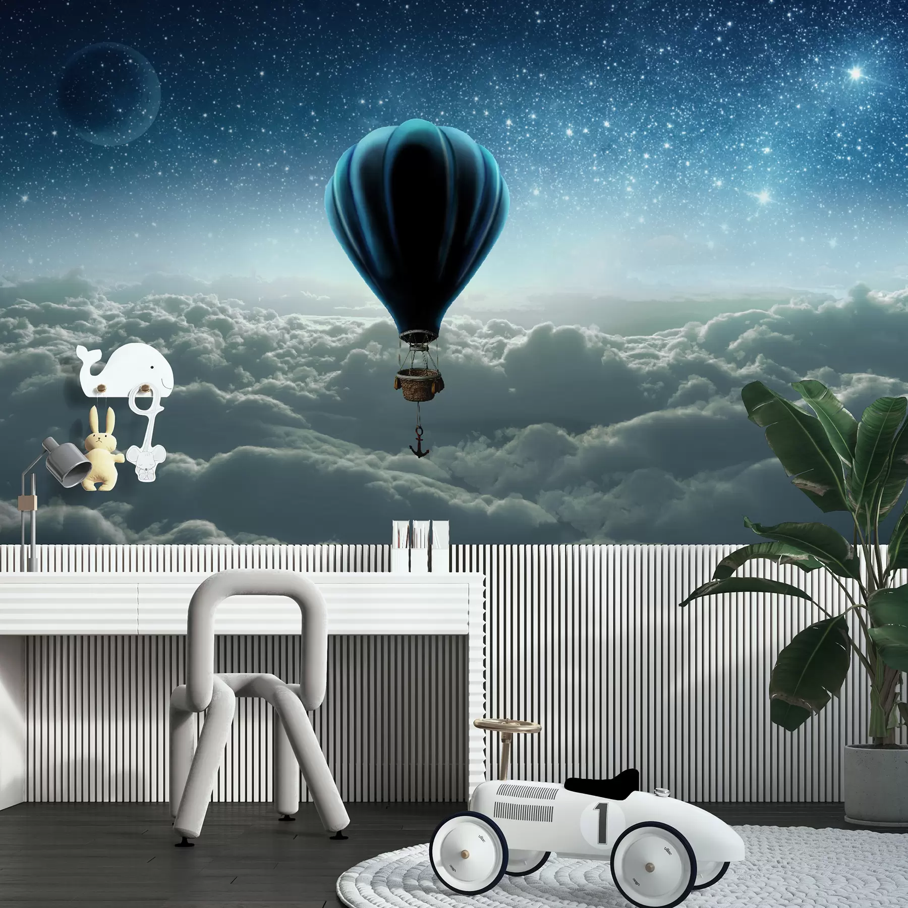 Tableau Ballon à air chaud sur le fond du ciel nocturne u70538